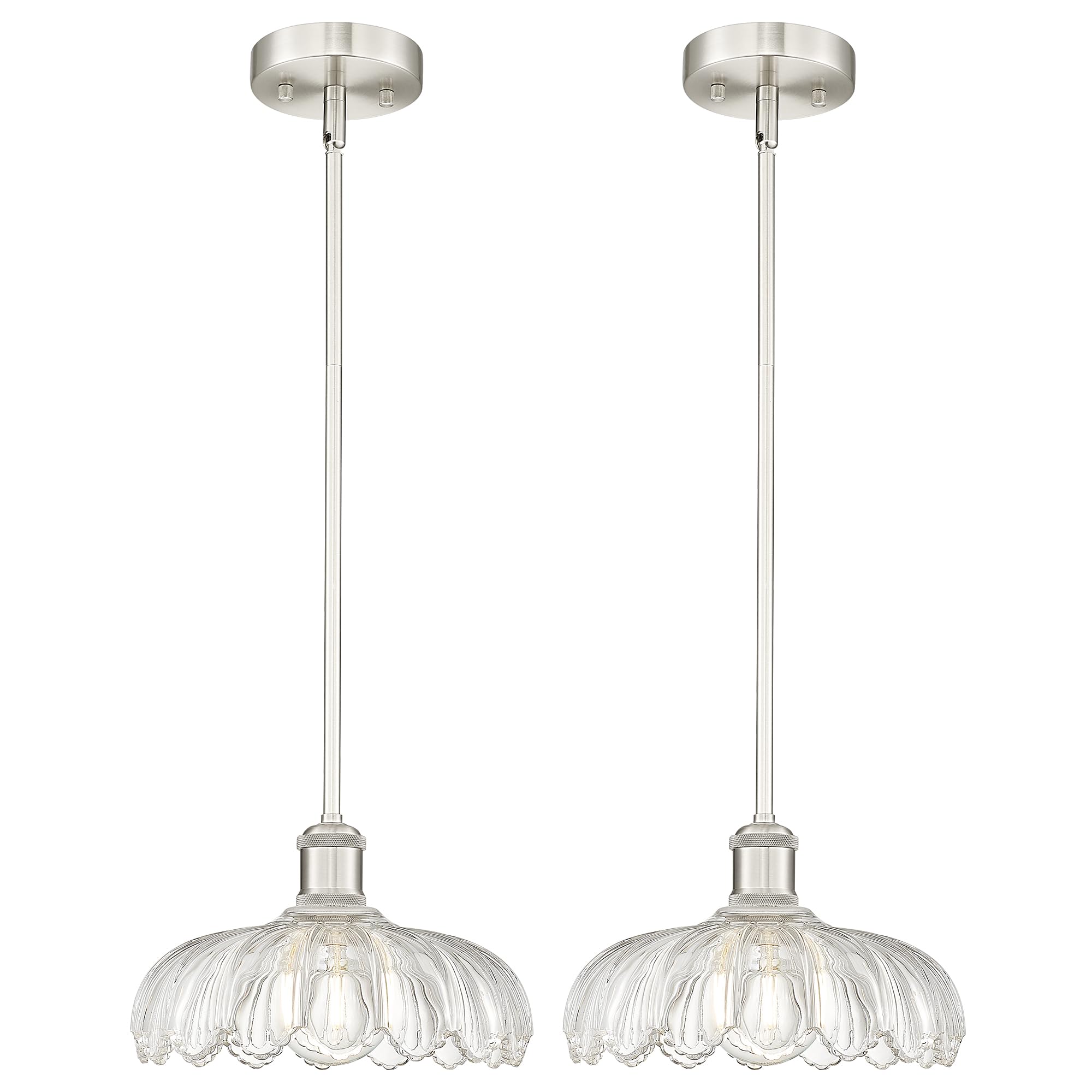 FEMILA 2 Pack Kitchen Island Lighting, Brushed Nickel Pendant Light, Hanging Light Fixture for Bedroom Hotel Living Room, E26 Ba