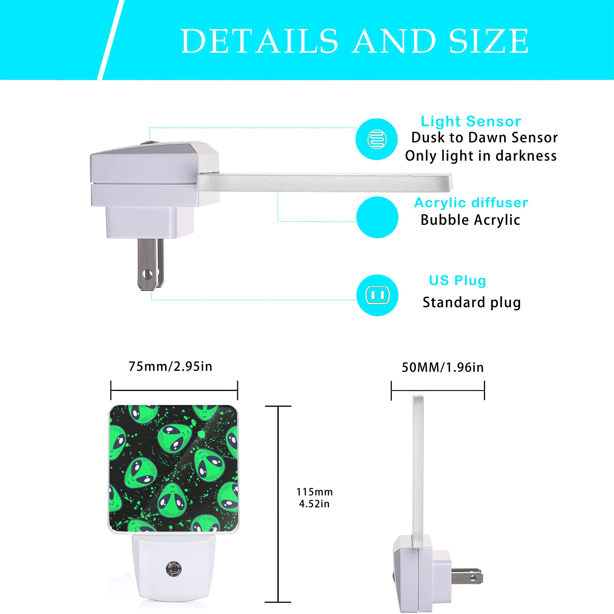 Oeaskly Alien Night Light Green Aliens Plug-In Night Lights With Dusk-To-Dawn Sensor For Bedroom  Bathroom And Living Room 0.5W Sleep Friendly Lamp For Women/Girls/Boys Gift