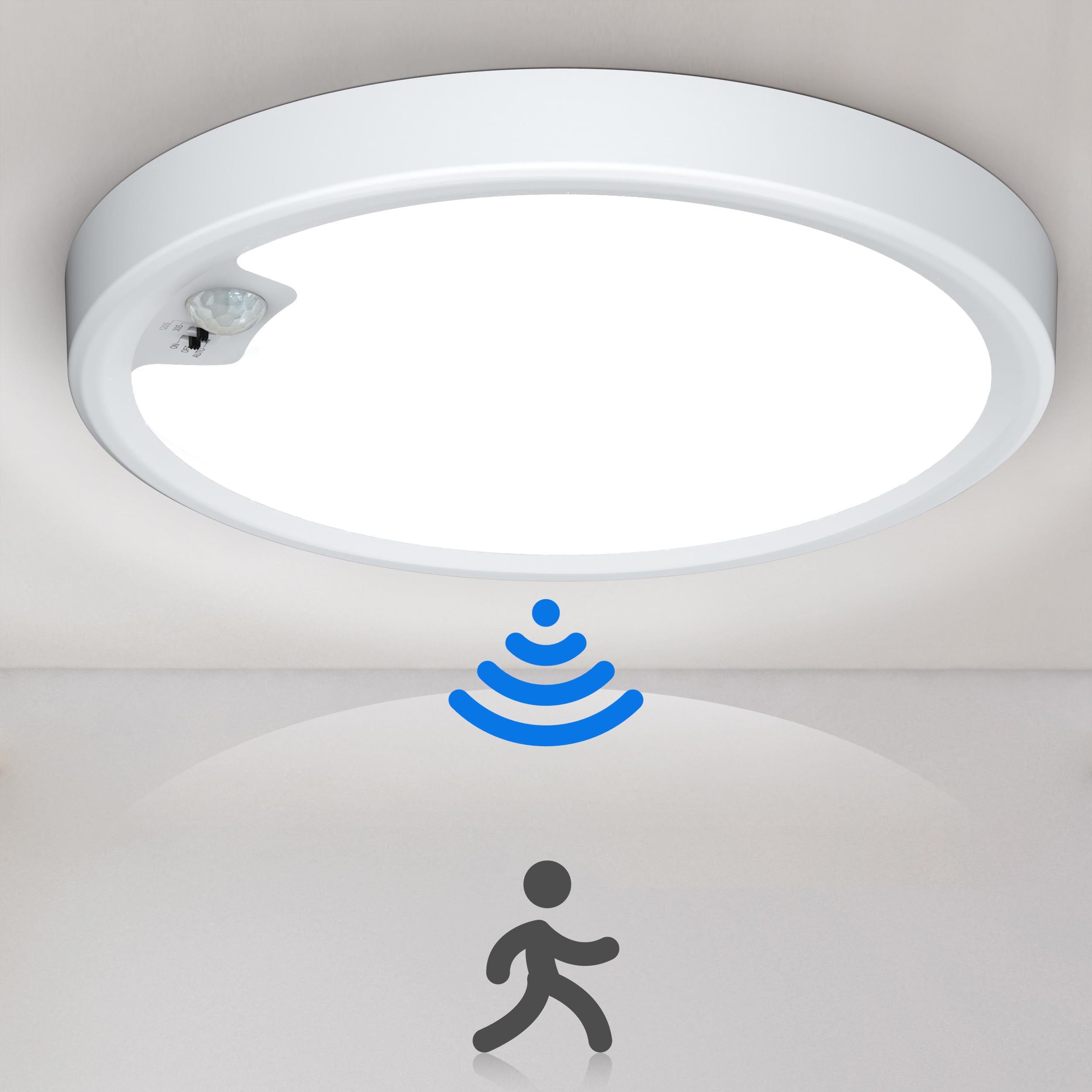 Motion Sensor Ceiling Light Wired, LED Flush Mount Ceiling Light Fixture 18W/1600LM, Motion Sensor Light Indoor for Stair Closet