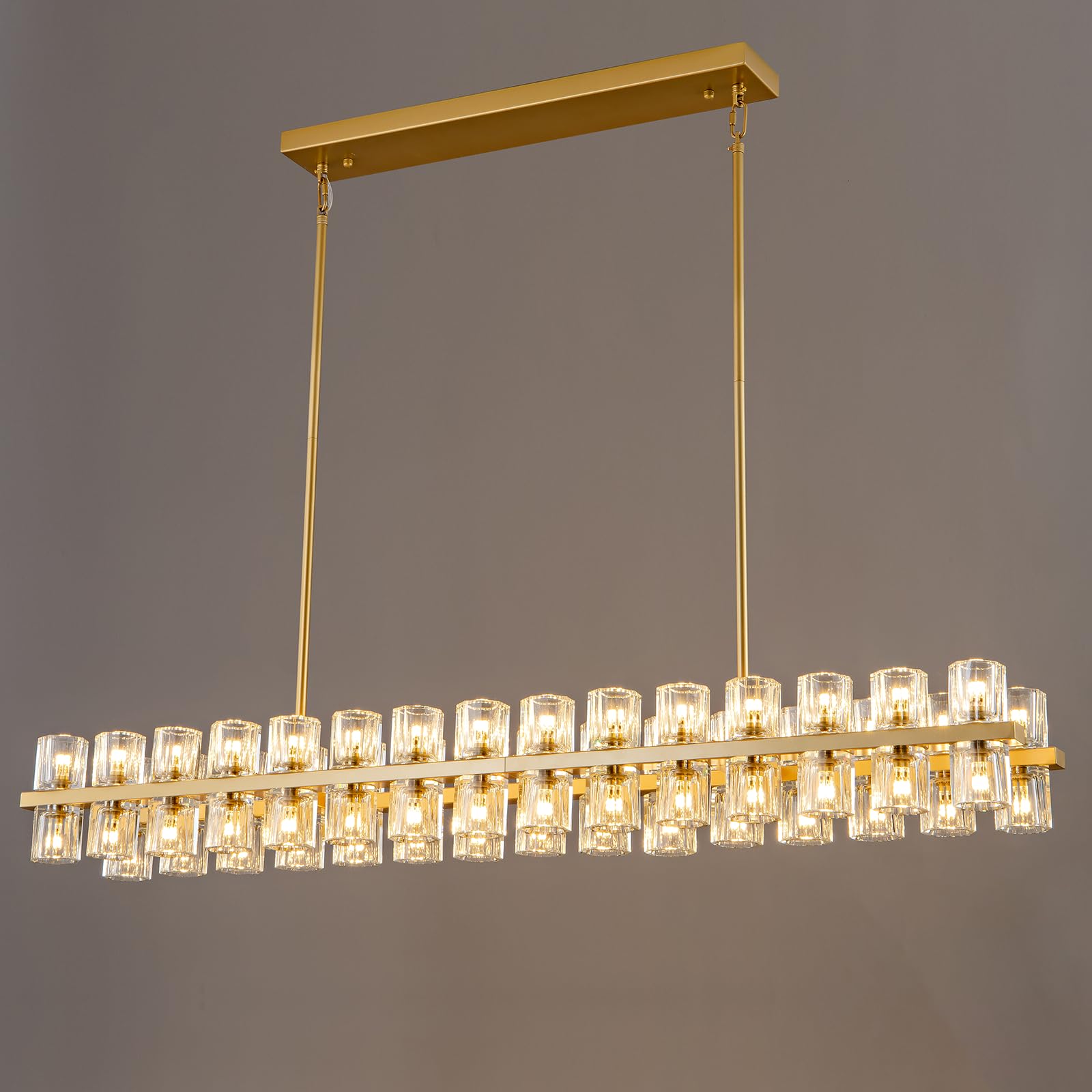 Plsintly Crystal Brass Rectangle Chandeliers For Dining Room, 54In Gold Farmhouse Chandeliers For Dining Room, Modern Rectangle 