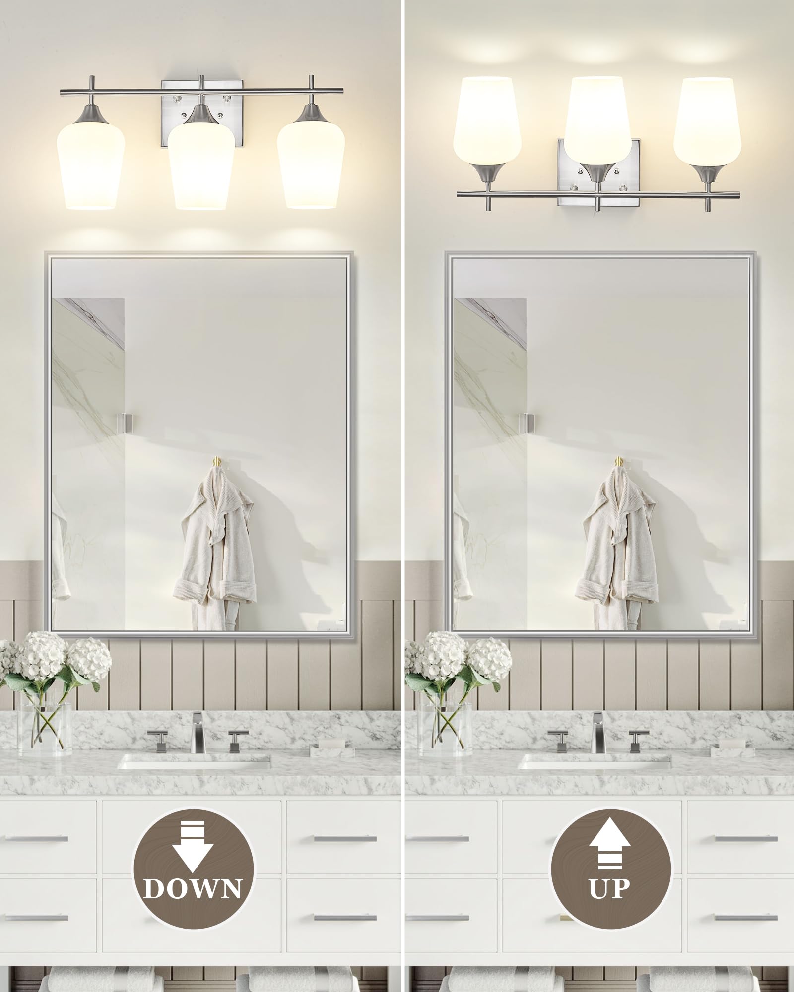 Osimir 3-Light Bathroom Vanity Light Fixtures, Brushed Nickel, Frosted Glass Shade, Model OS-YQ9167-3BNW, 21 Inch