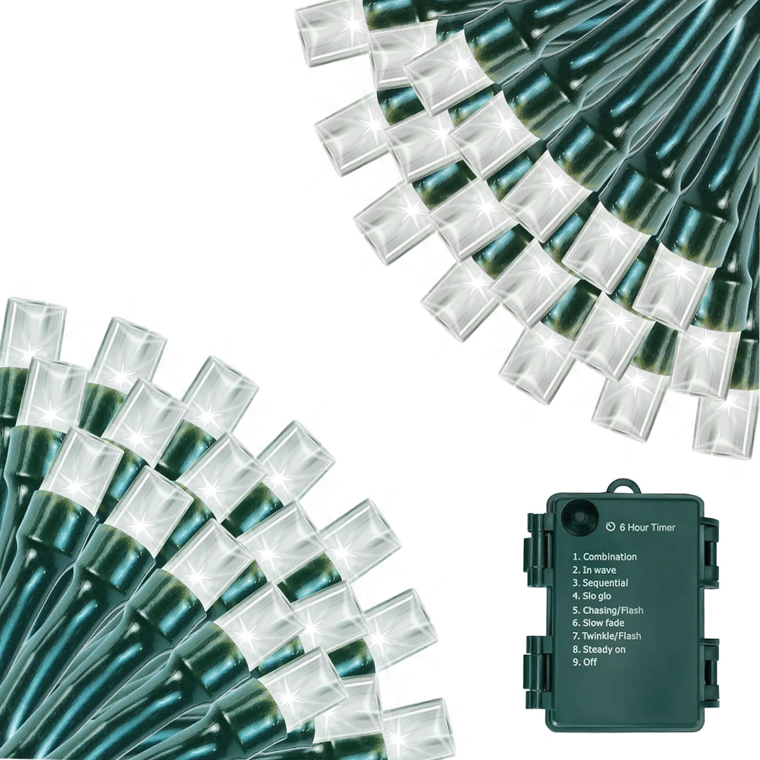 Battery Operated Christmas Lights Outdoor, 33 FT 100 LED Mini String Lights with Timer and 8 Modes, Green Wire Xmas Waterproof S