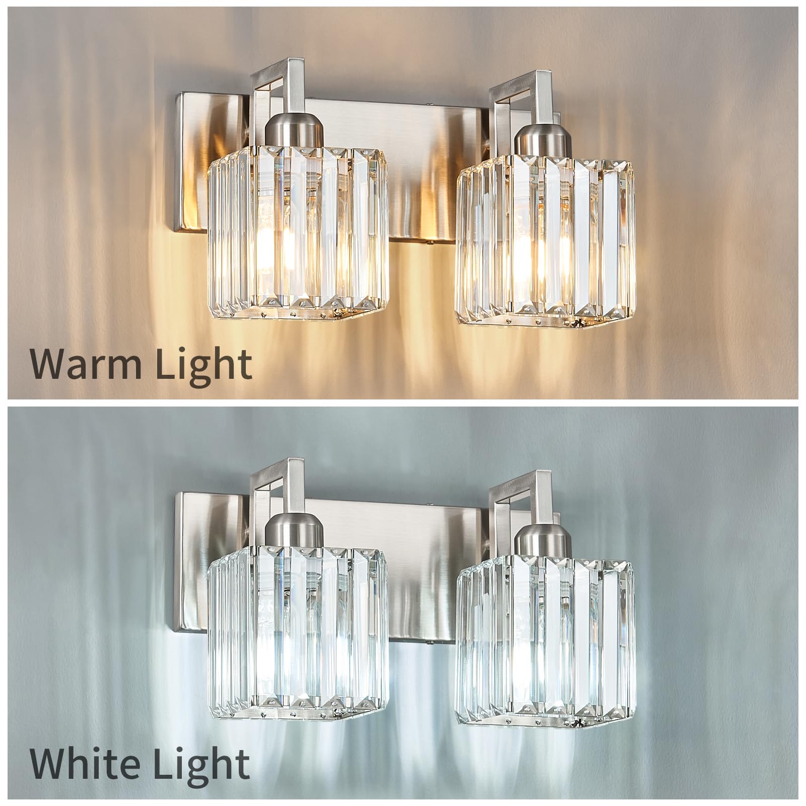 FDPBY Modern Bathroom Vanity Light 3-Light Brushed Nickel Crystal Wall Fixture Model 003