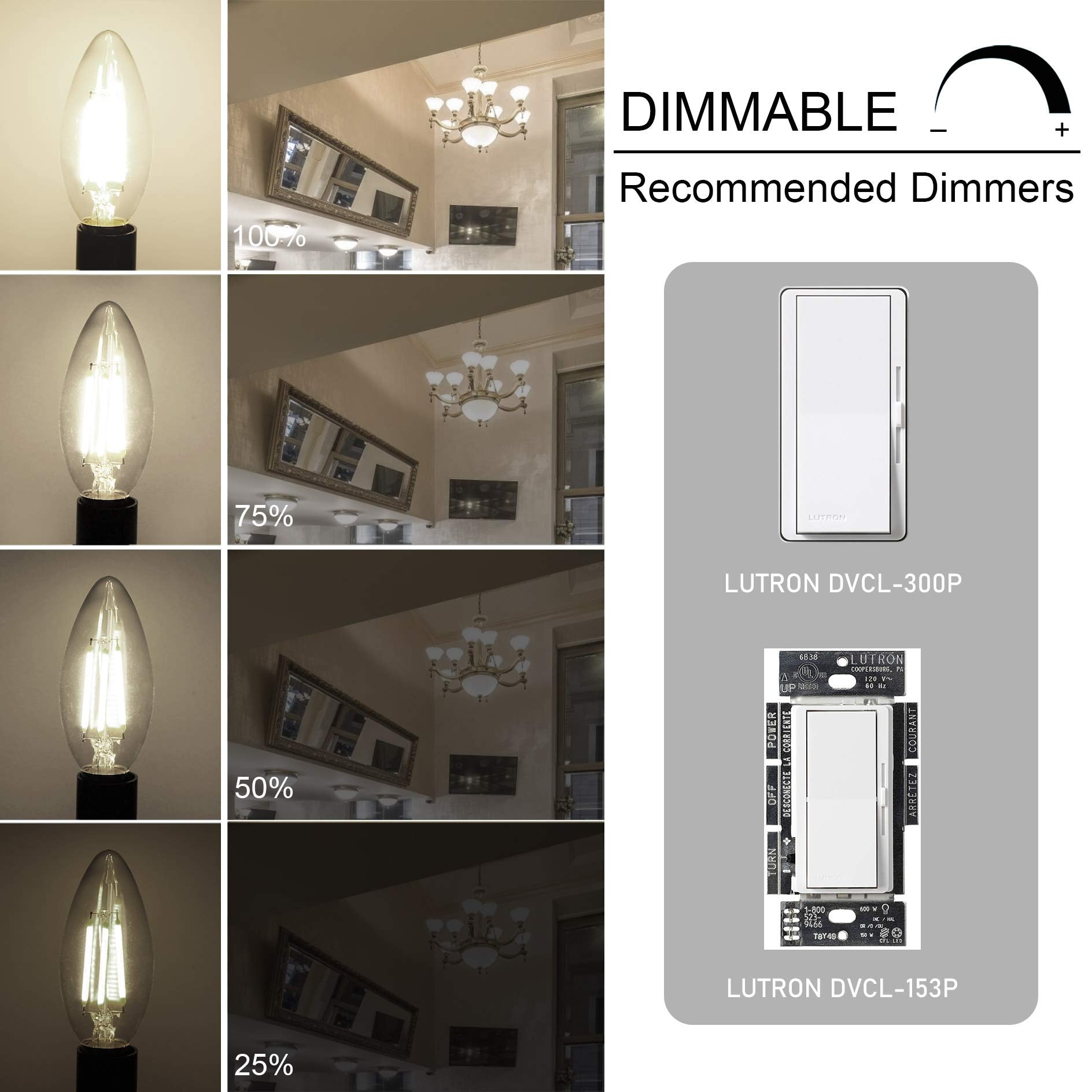 Cotanic Dimmable E12 Candelabra Led Bulbs, 60W Equivalent,4000K Daylight,600Lm Ceiling Fan Light Bulb,C35 Filament Chandelier Light Bulbs B11 Candle Lights With Clear Glass,Pack Of 6