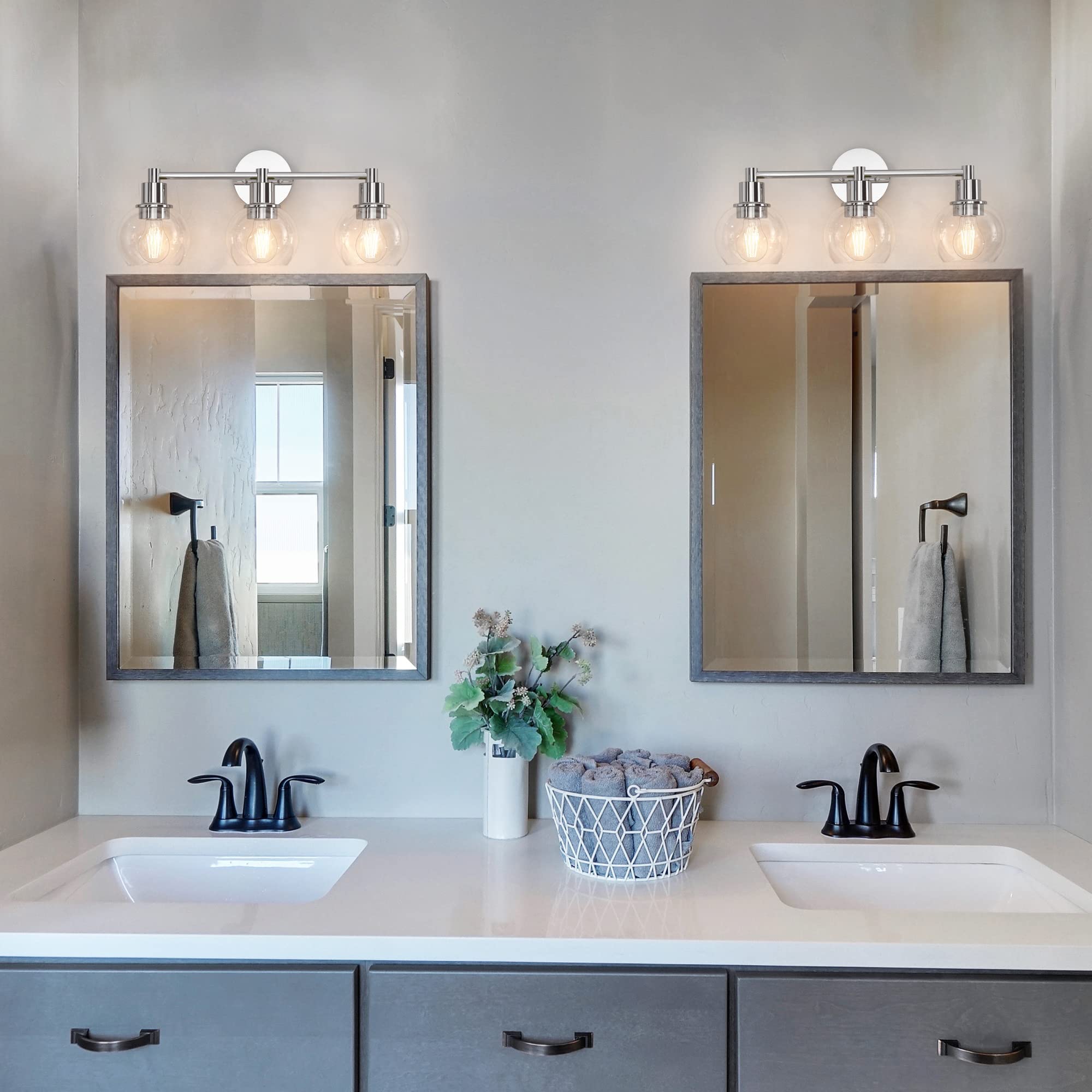 Espird 3-Light Bathroom Vanity Light Fixtures, Polished Chrome Metal Wall Sconce, Model EP-HL-N3C, Industrial & Farmhouse Design