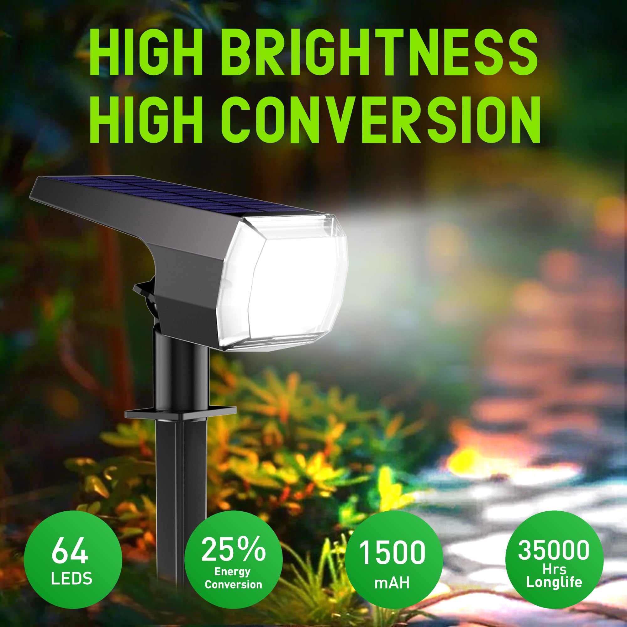 Hyrion 64 Led Solar Spot Lights Outdoor Waterproof, 3 Modes Solar Powered Landscape Lights For Yard, Garden, Pathway, Tree - Coo