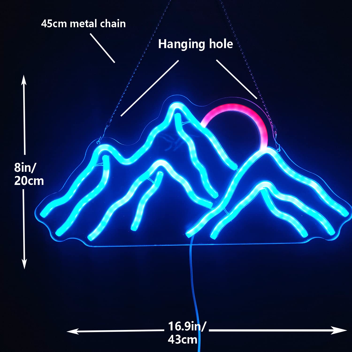 GMMLLG Dimmable Mountain Neon LED Light Sign, 16.9inx8in, Ice Blue & Red, Strong Transparent Acrylic for Bedroom & Living Room Decor