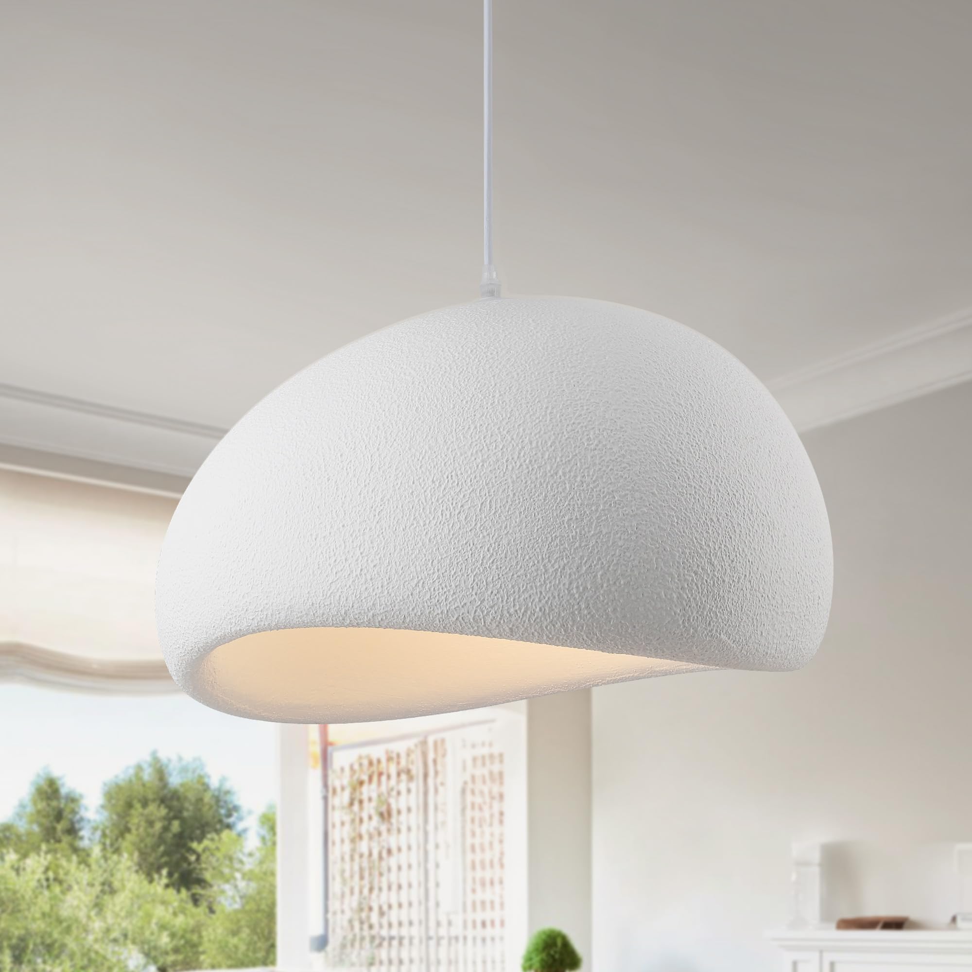 Fivemengo 15.7in Wabi Sabi Pendant Lights Kitchen Island Lighting Fixture Ceiling Mount White Modern Japanese Lamp Japandi Chand