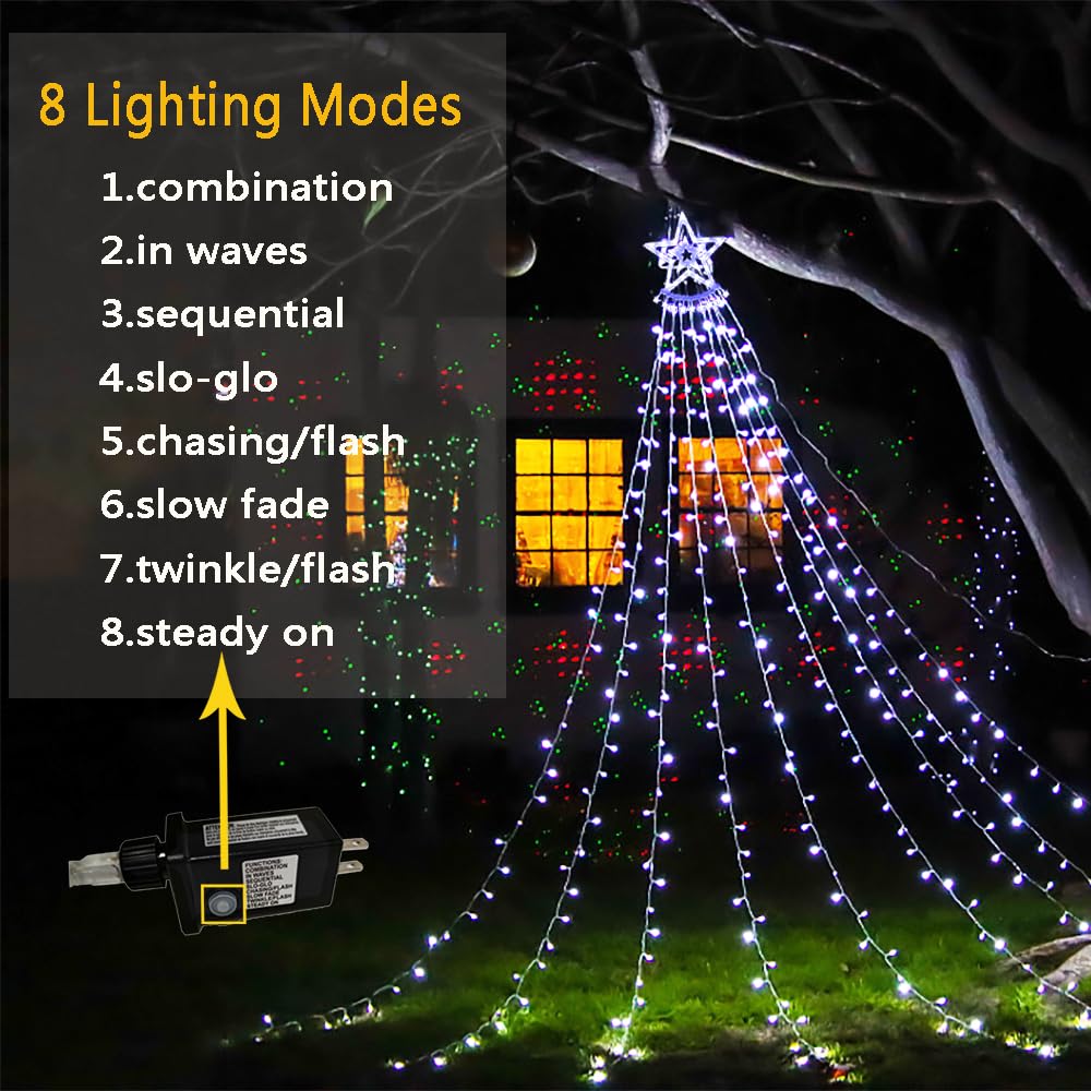 Aokudoni 12.6Ft 350 Led Star Christmas Lights - 8 Modes Outdoor Holiday Decor, Cool White