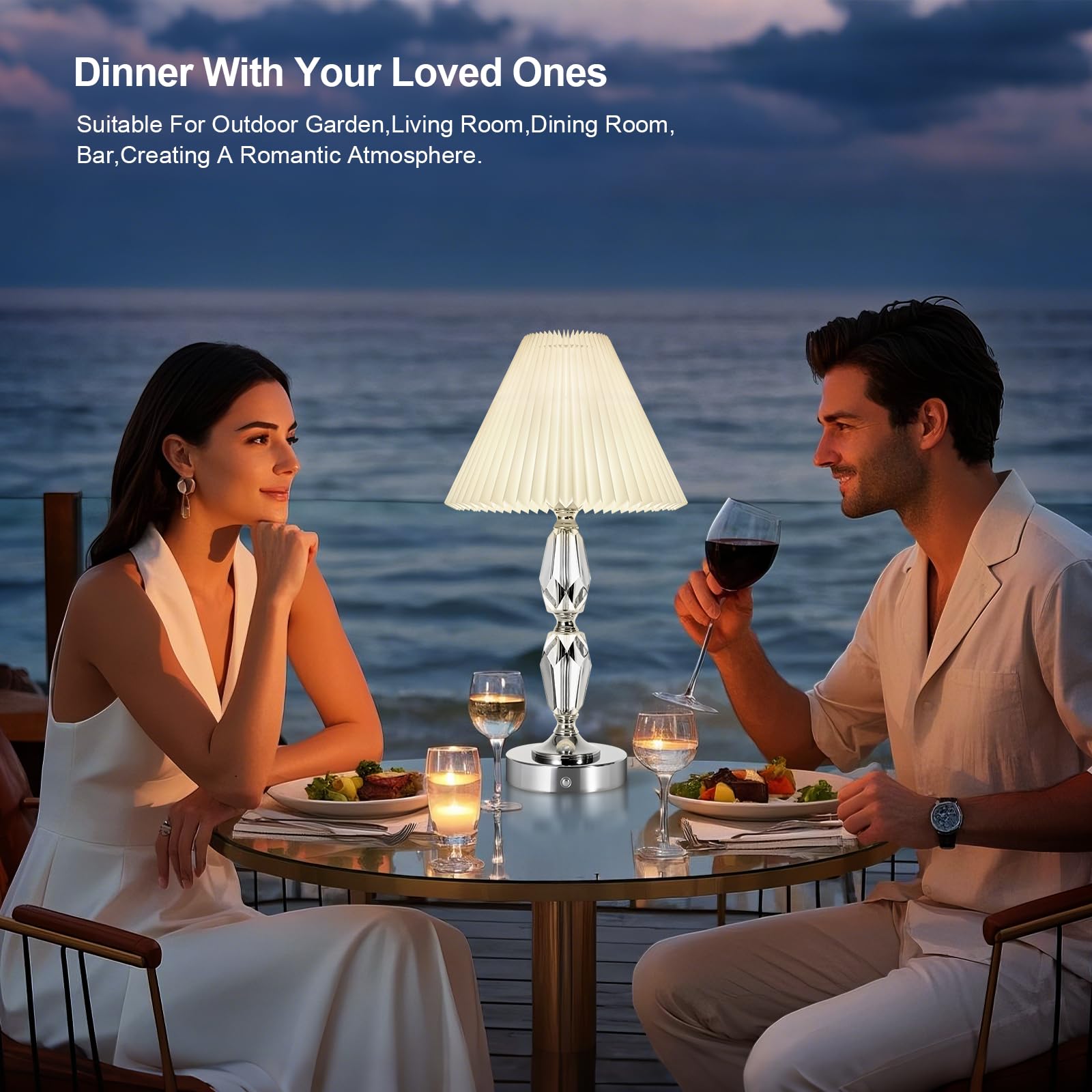 Rechargeable Table Lamp With Touch Dimmer,Acrylic Cordless Lamp With 4400Mah Battery Operated,3-Level Brightness,Pleated Linen F