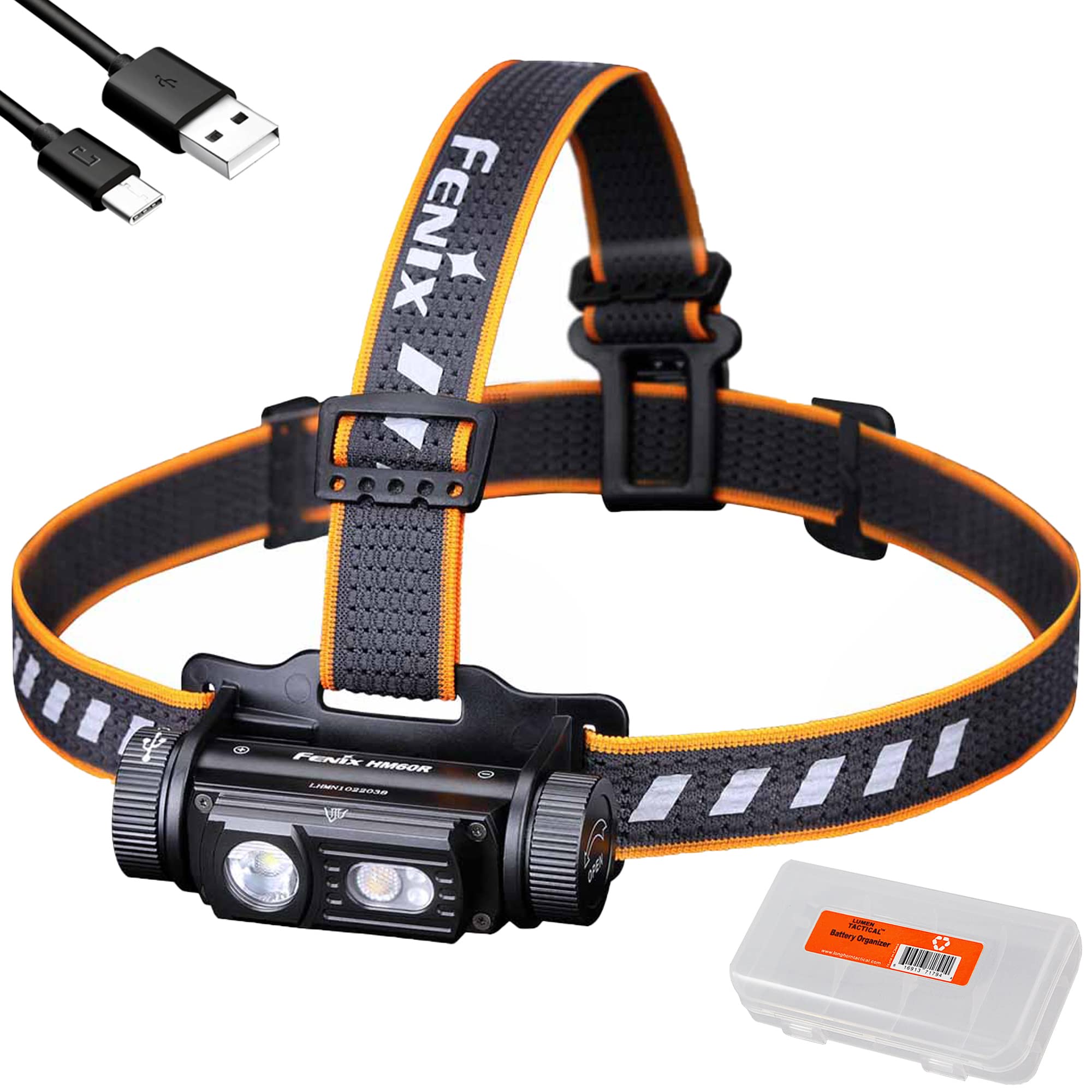 Fenix HM60R Headlamp, 1300 Lumen USB-C Rechargeable, Aluminum, Black, Model HM60R+ORG