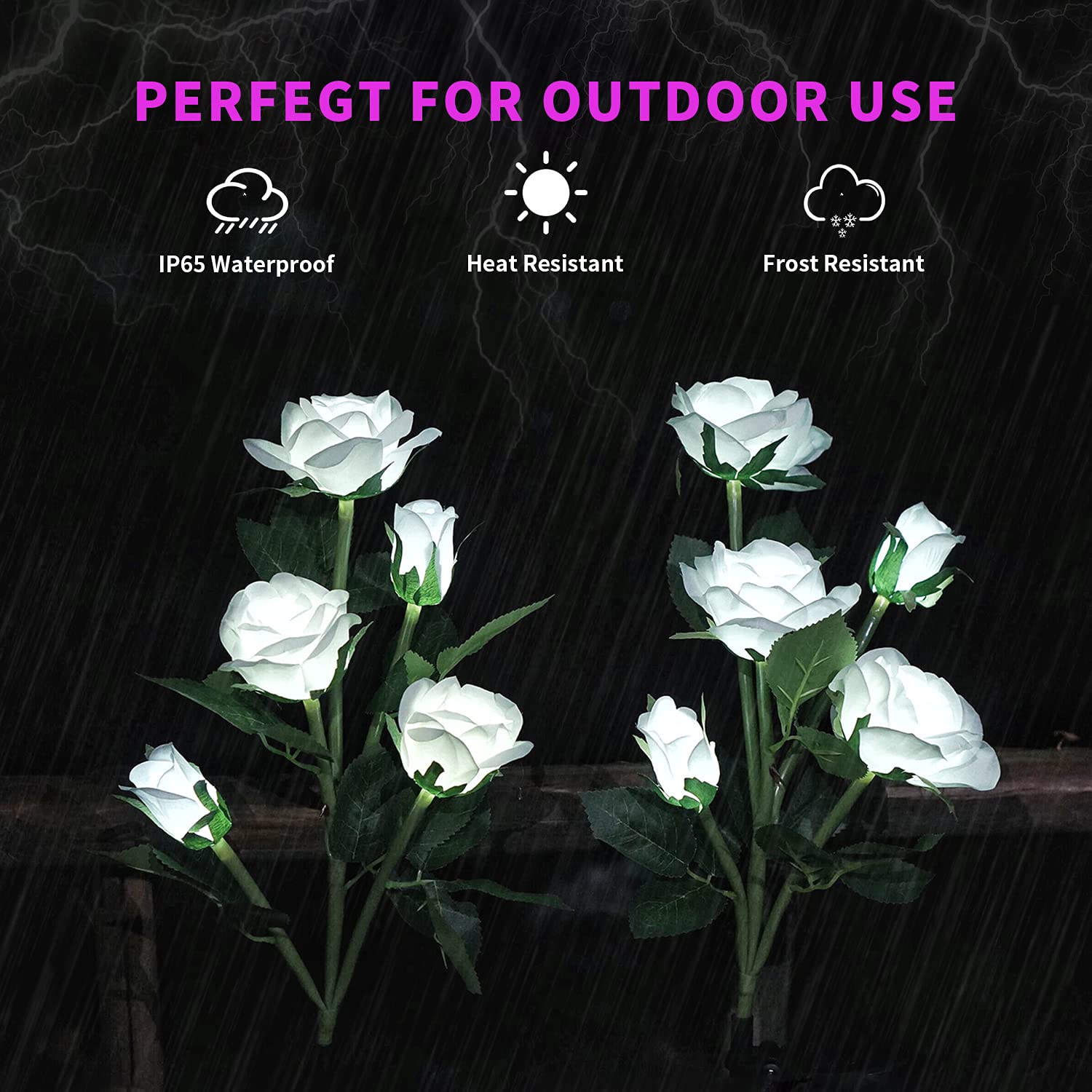 Solar Garden Rose Lights, Decorman 2 Pack Realistic Solar Outdoor Flower Lights Waterproof Led Stake Landscape Decorative Lights