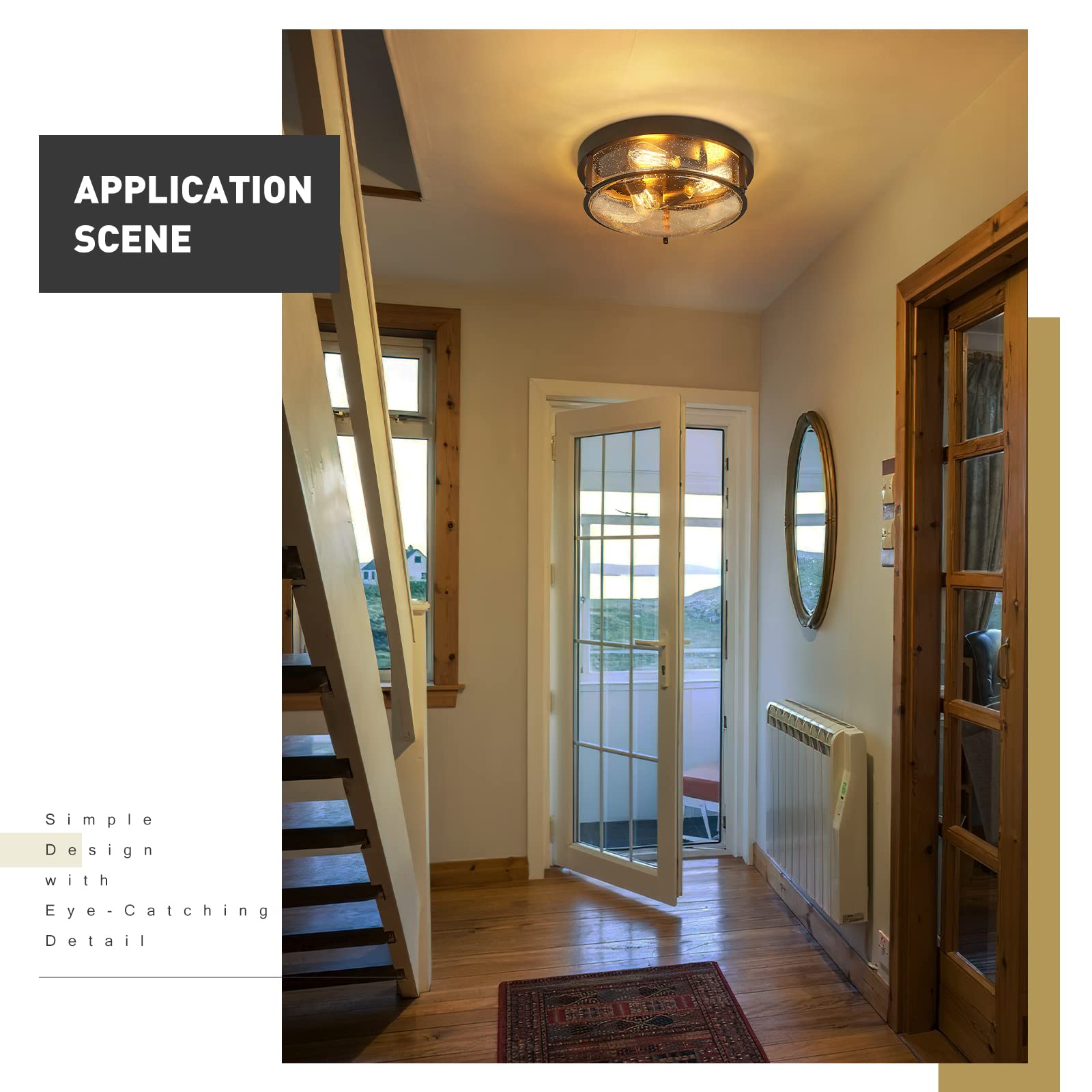 zeyu 3-Light Flush Mount Ceiling Light, 15 Inch, Oil-Rubbed Bronze, Seeded Glass, Model ZG59F ORB