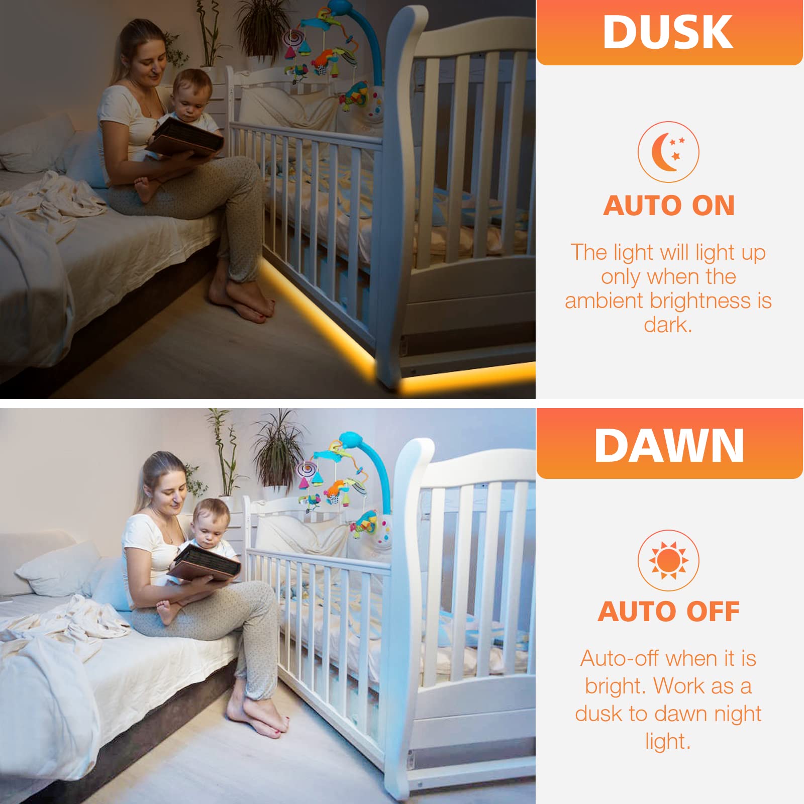 WOBANE LED Strip Lights, Motion Sensor, Dimmable, 16.4ft, Warm White, Model WBE016, Plastic Material