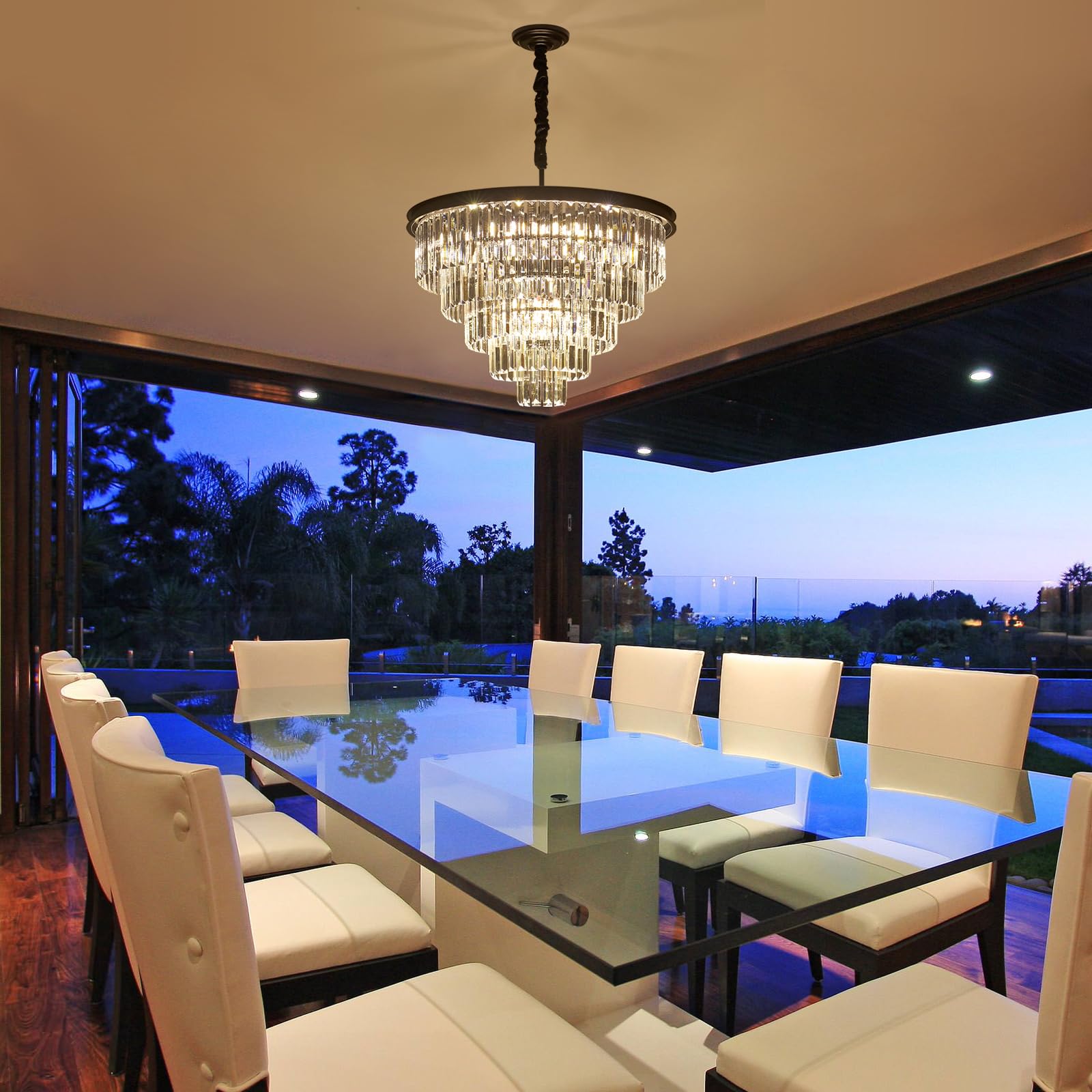 Faibra 12-Light Black Crystal Chandelier, 23.23" Modern Pendant Ceiling Light Fixture, 5-Tier Luxury K9 for Dining Room, Living Room, Bedroom