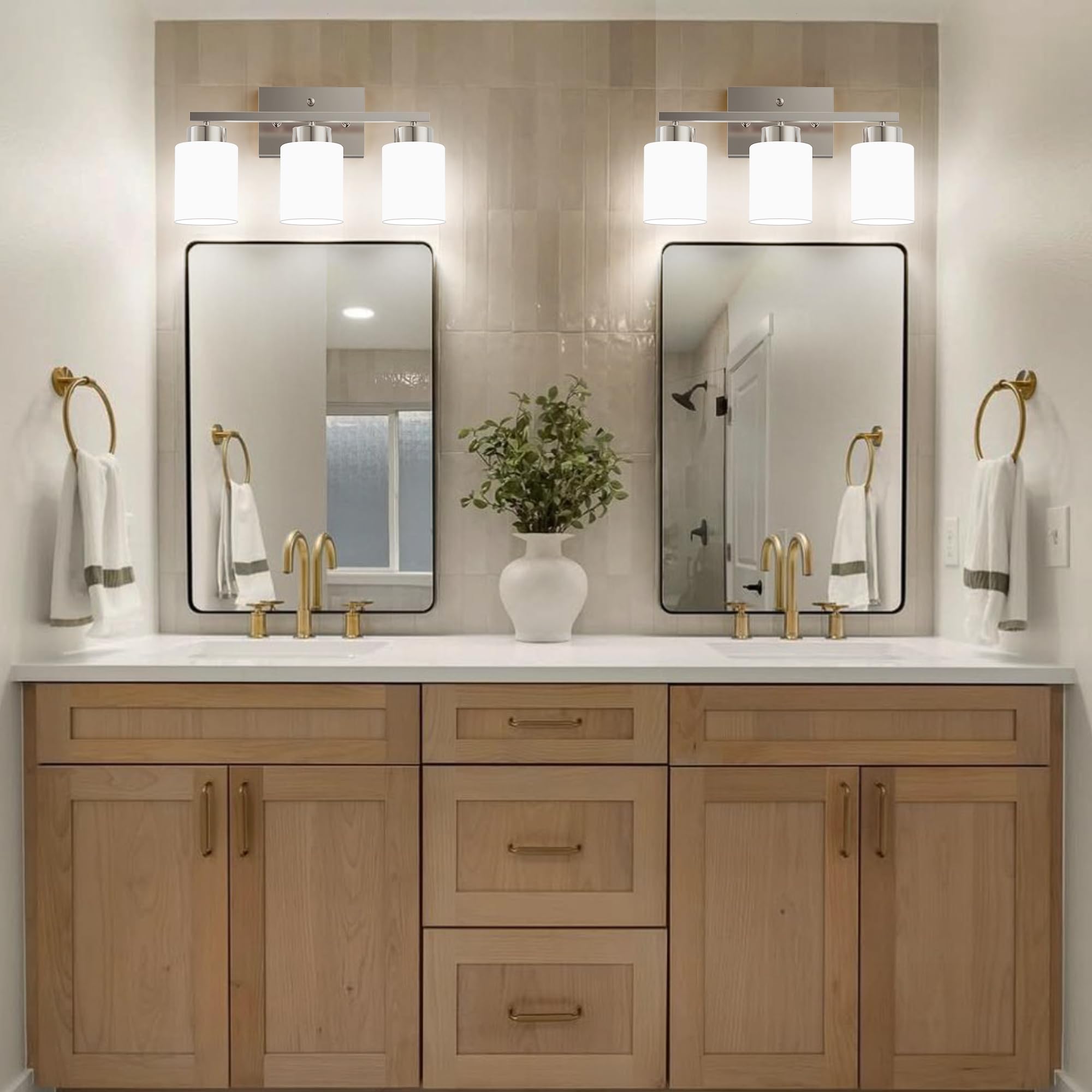 Partphoner 3-Light Brushed Nickel Bathroom Light Fixtures  Modern Vanity Light Over Mirror Lighting  Wall Sconce With Frosted Milky White Glass Shades For Bedroom Living Room Kitchen Hallway