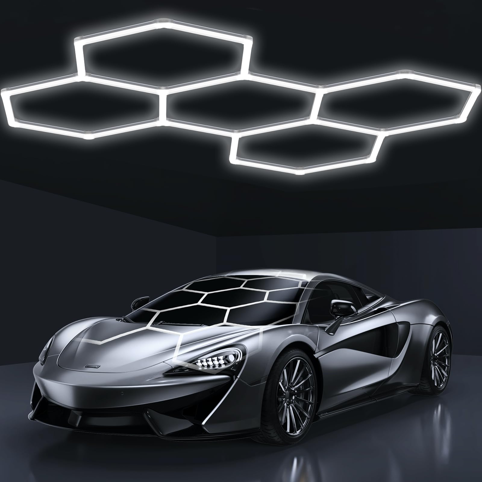HYPERLITE Gen 2 Hexagon Garage LED Light 168W 16800LM Dimmable 5 Grids White AC5HEX-DM