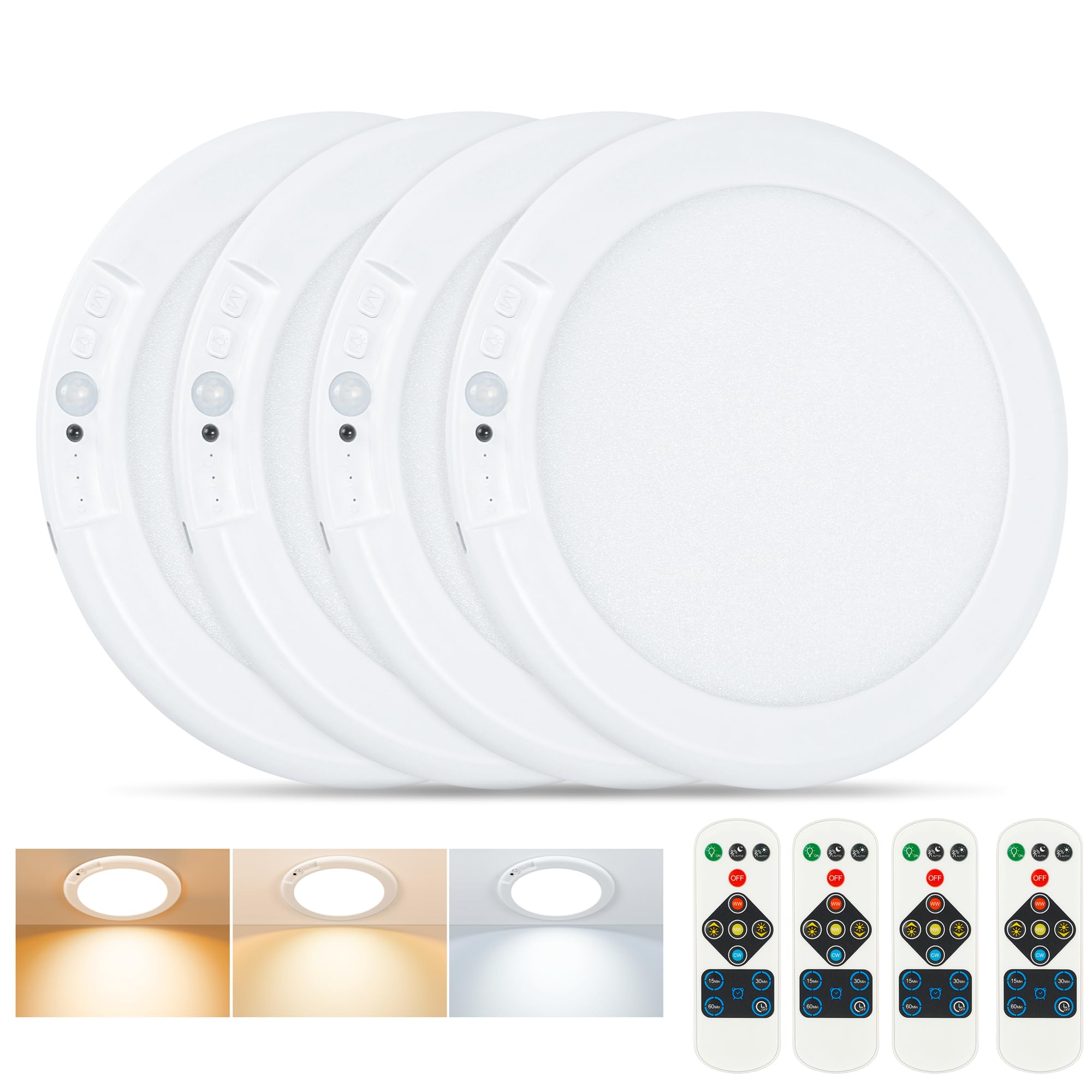 Rodalims Rechargeable Ceiling Light - Battery Operated LED, Motion Sensor, 4 Packs, Multicolor, Model RL0029A