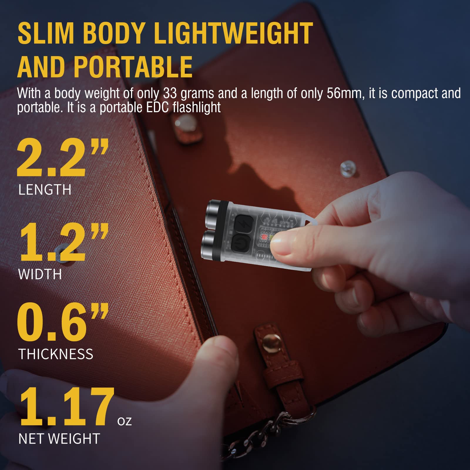 BORUIT V3 Mini Keychain Flashlight, 900LM, USB-C Rechargeable, IP65 Waterproof, Stainless Steel, 15*31*56MM, Transparent