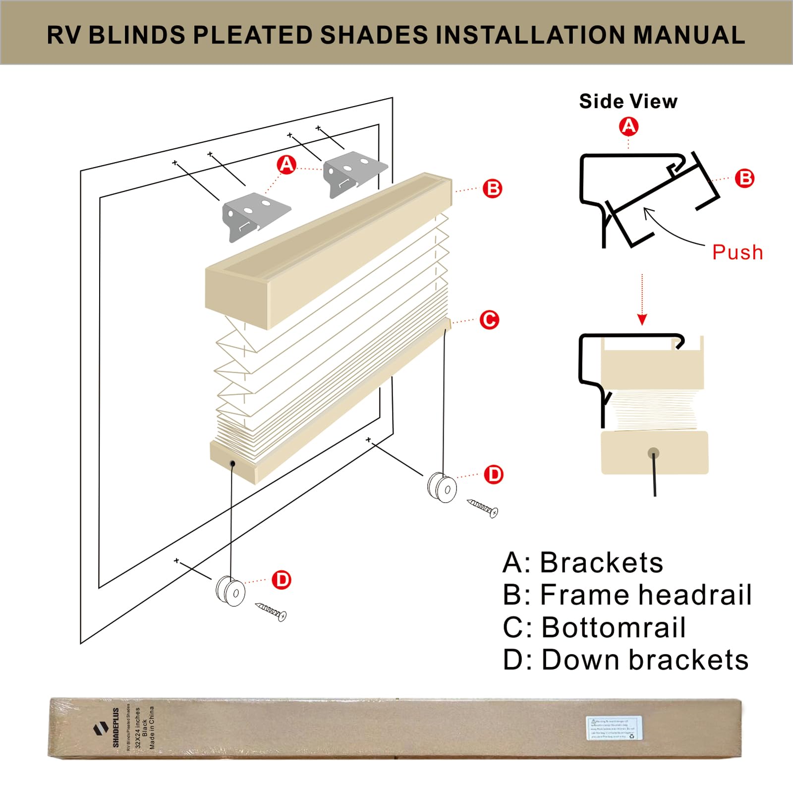 Shadeplus Rv Pleated Shades - Rv Window Blinds For Camper Travel Trailers & Motorhomes - 62'' W X 38'' L Cappuccino