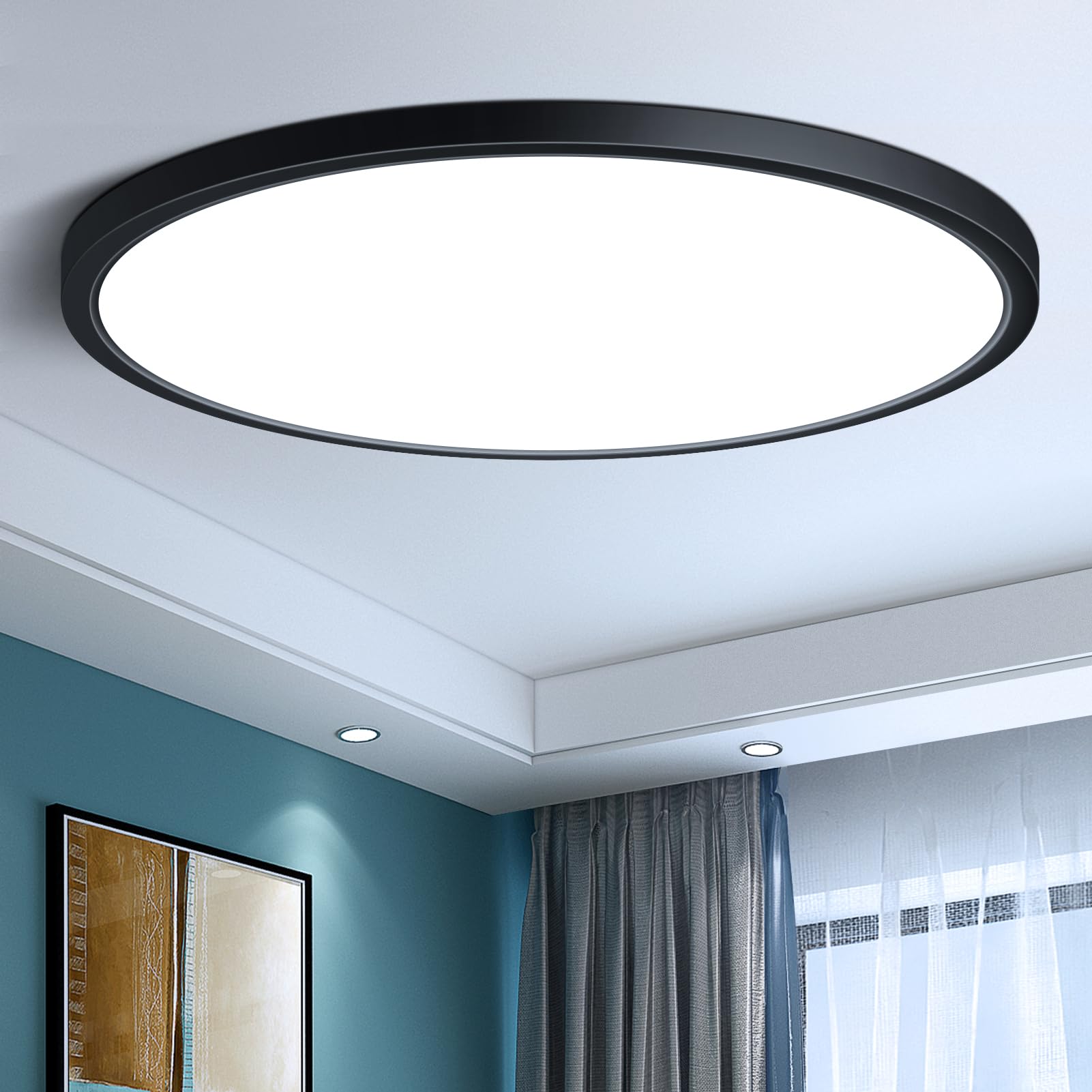 Ledlightsworld 12 24W Cold White Led Ceiling Light, Slim Black Flush Mount, 3200Lm, Model Lm-Xdd-Us-24W-Cw-1P-B