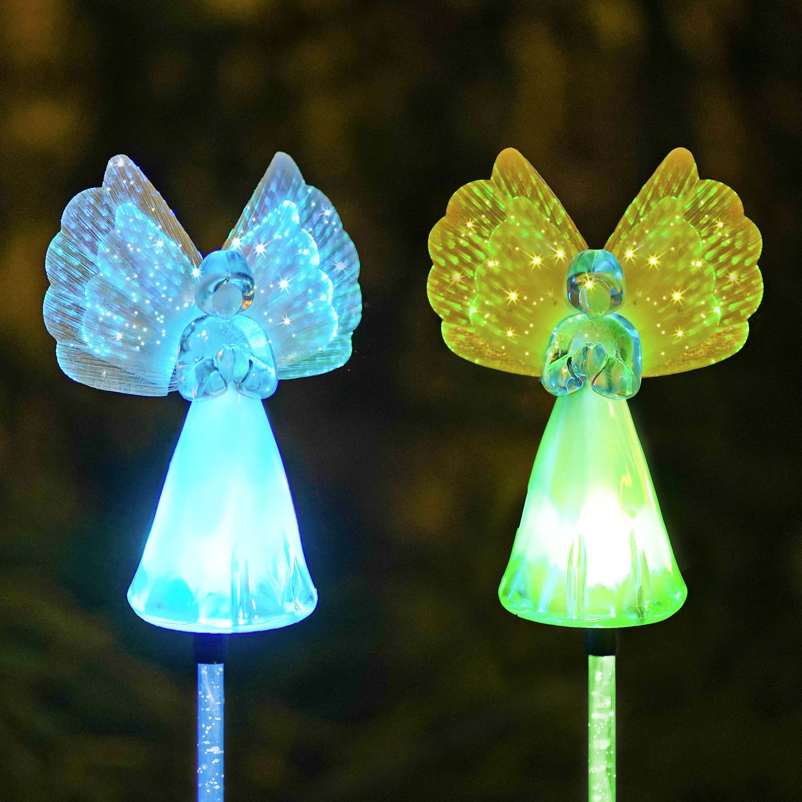 Outdoor Solar Garden Lights,2 Pack Solar Angel Decorative Lights, IP67 Waterproof Color Changing LED Solar Outdoor Lights,Solar 