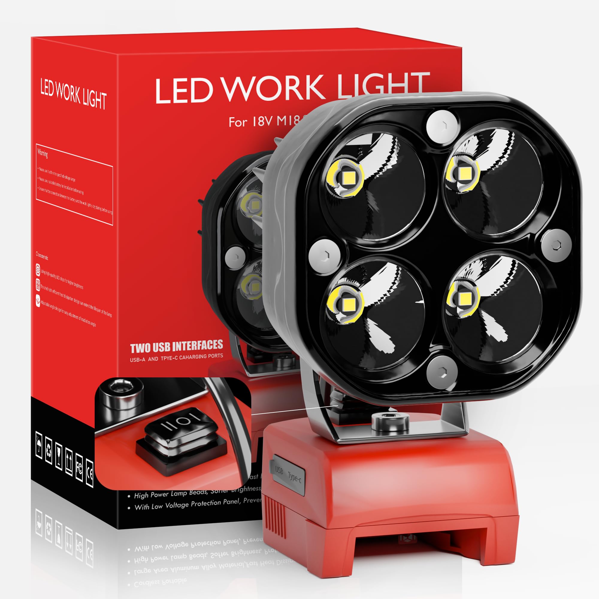 Milwaukee M18 18V Battery Portable LED Work Light 1800LM Flashlight Work site Lighting USB and C-Type Charger Port