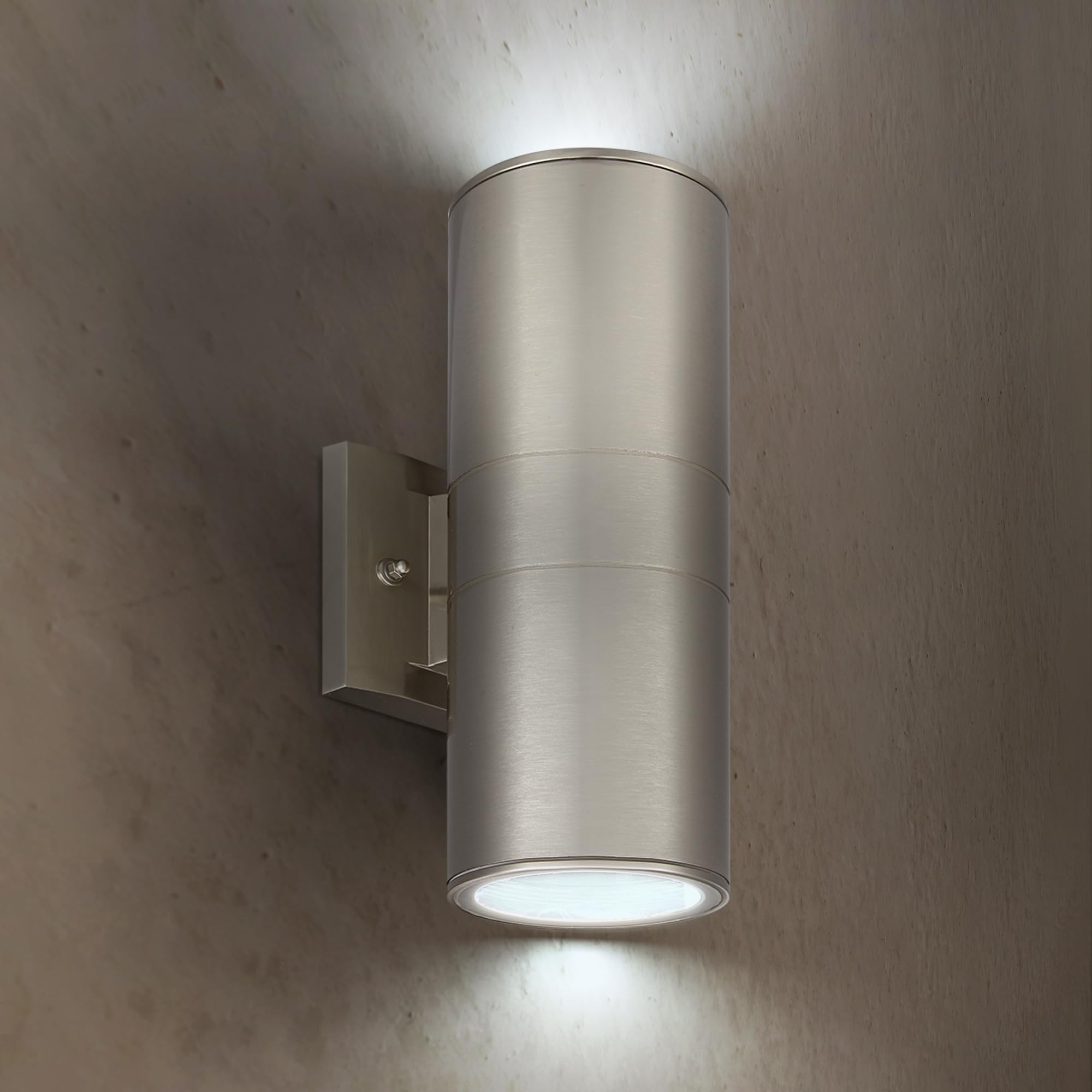 ASD LED Up Down Lights Outdoor Cylinder Wall Light 18W (120W Equiv) 1500Lm 5000K Daylight  120V Patio Wall Light Fixture  Wet Rated  Stainless Steel Wall Sconce  ETL & Energy Star