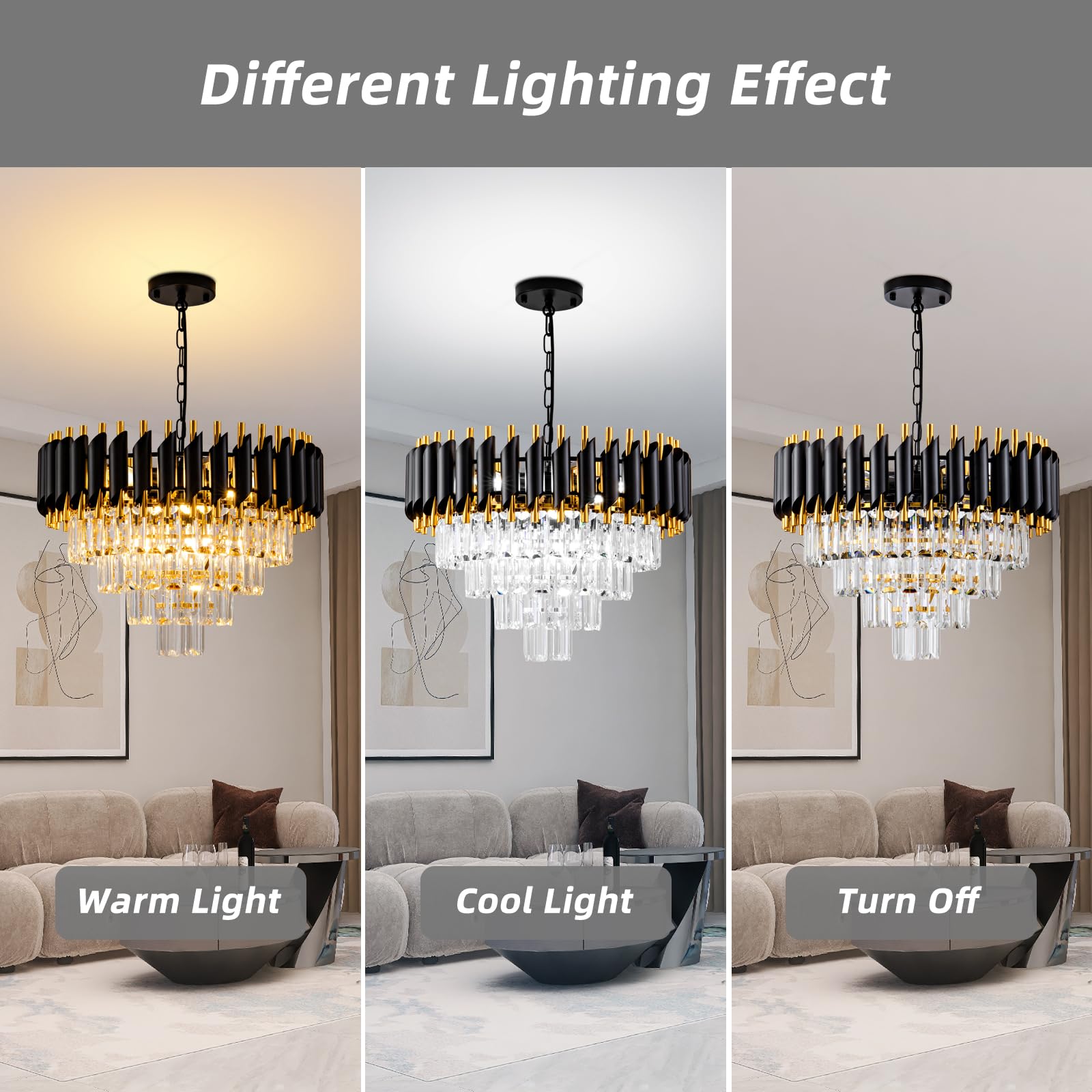 Aixialin Modern Chandelier - Gold And Black 4-Tier Crystal Round Hanging Pendant 7-Light Fixture For Dining, Bedroom, Living Roo