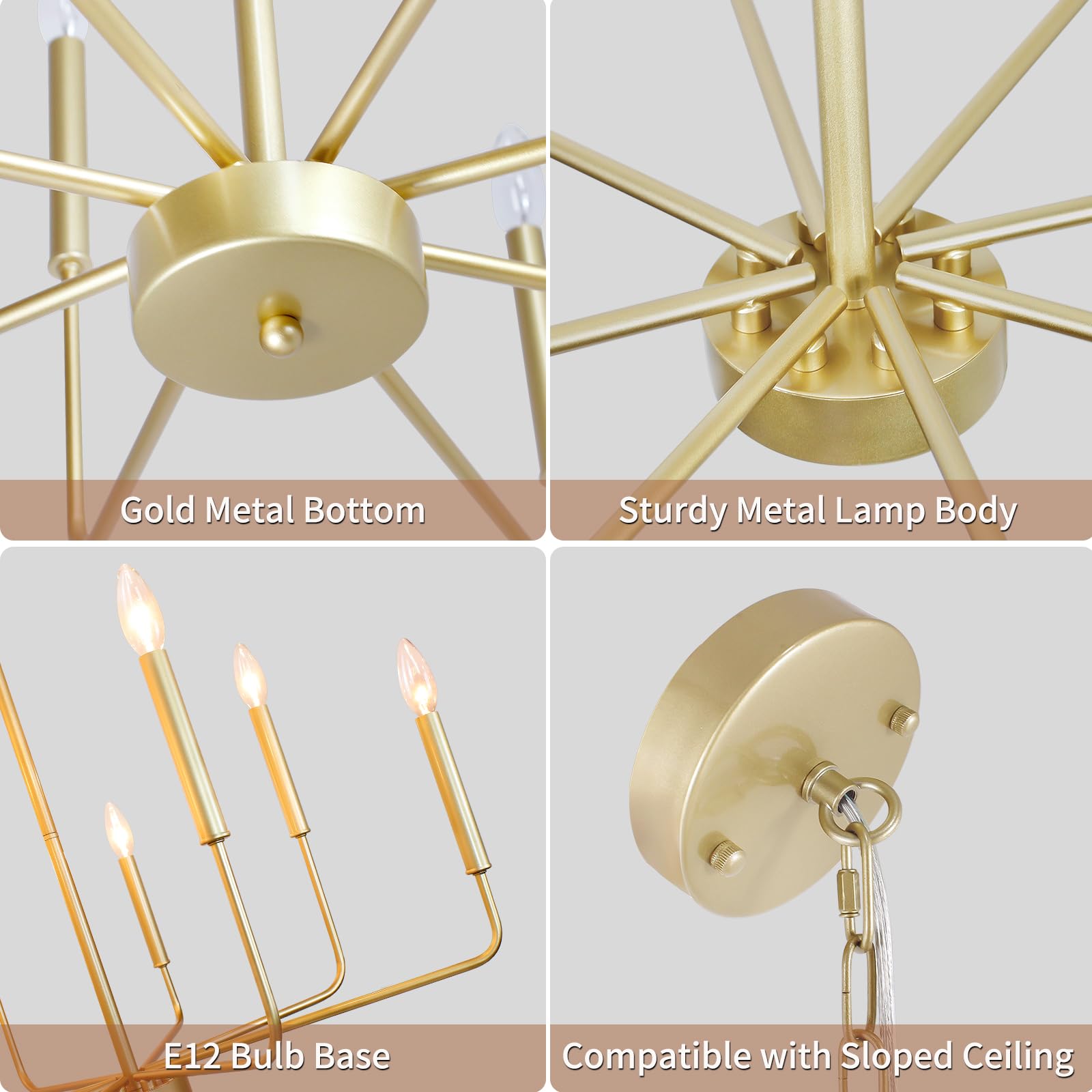 Rviezza 8-Light Gold Chandeliers - Modern Rustic Candle Pendant Light for Dining Room, Living Room, Entryway, Foyer, Kitchen