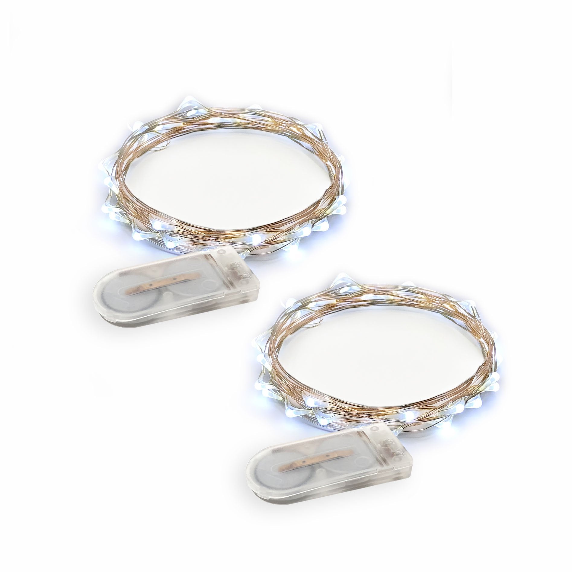 RTGS Cold White LED String Lights, 2 Sets of 20 LEDs, 6.5 ft Silver Wire, Battery Powered for Indoor/Outdoor Use