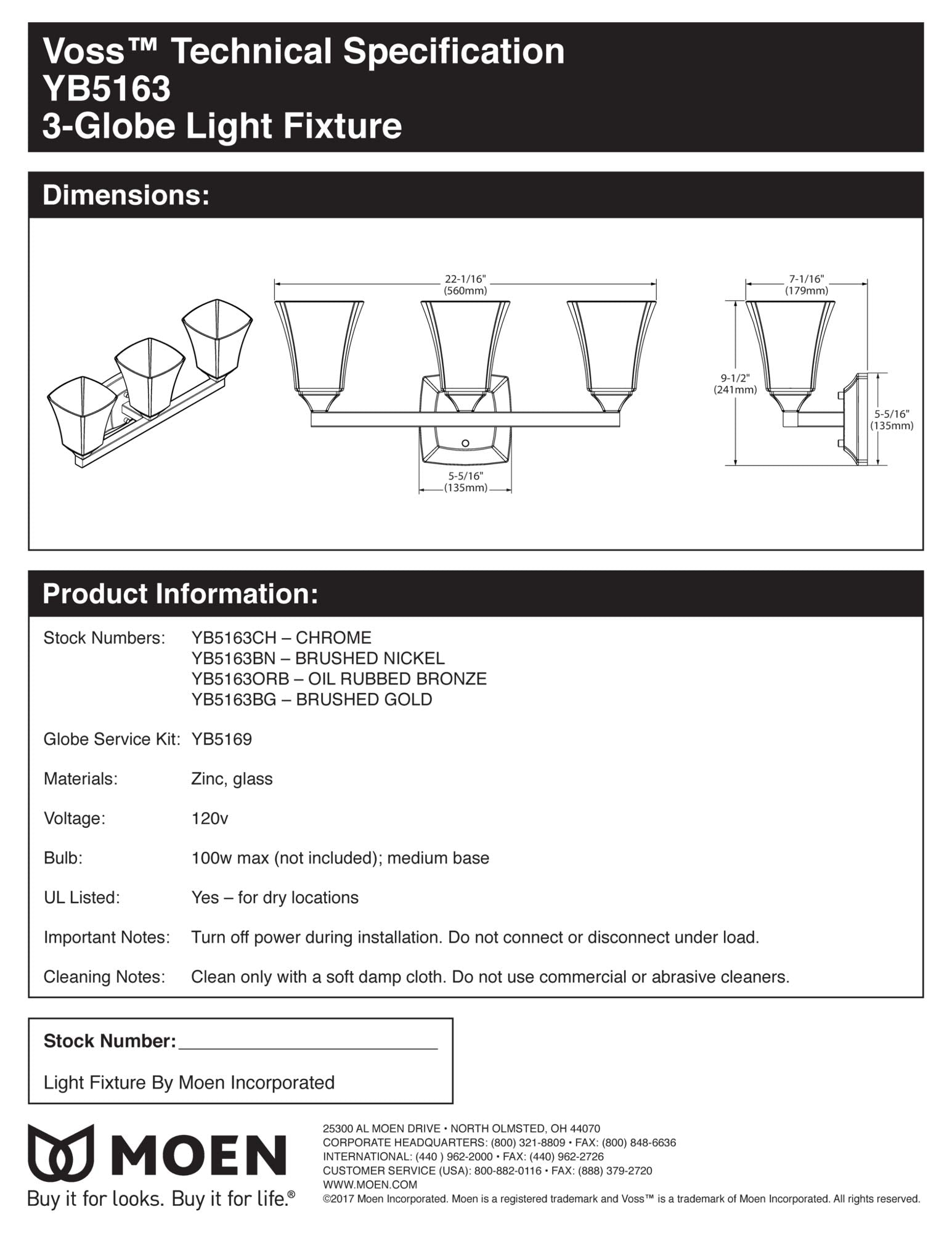 Moen YB5163NL Voss 3-Light Dual-Mount Bath Bathroom Vanity Fixture with Frosted Glass, Polished Nickel
