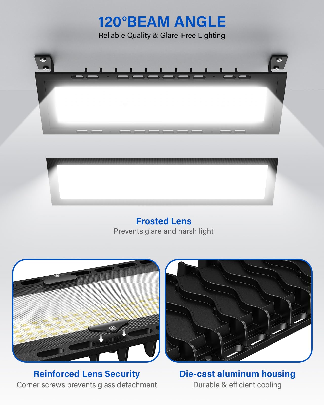 Ollcuz 120W High Bay LED Shop Lights, 18000LM, 6000K, Aluminum, Black, Model HC-TXD120A, 4 Pack, Plug & Play