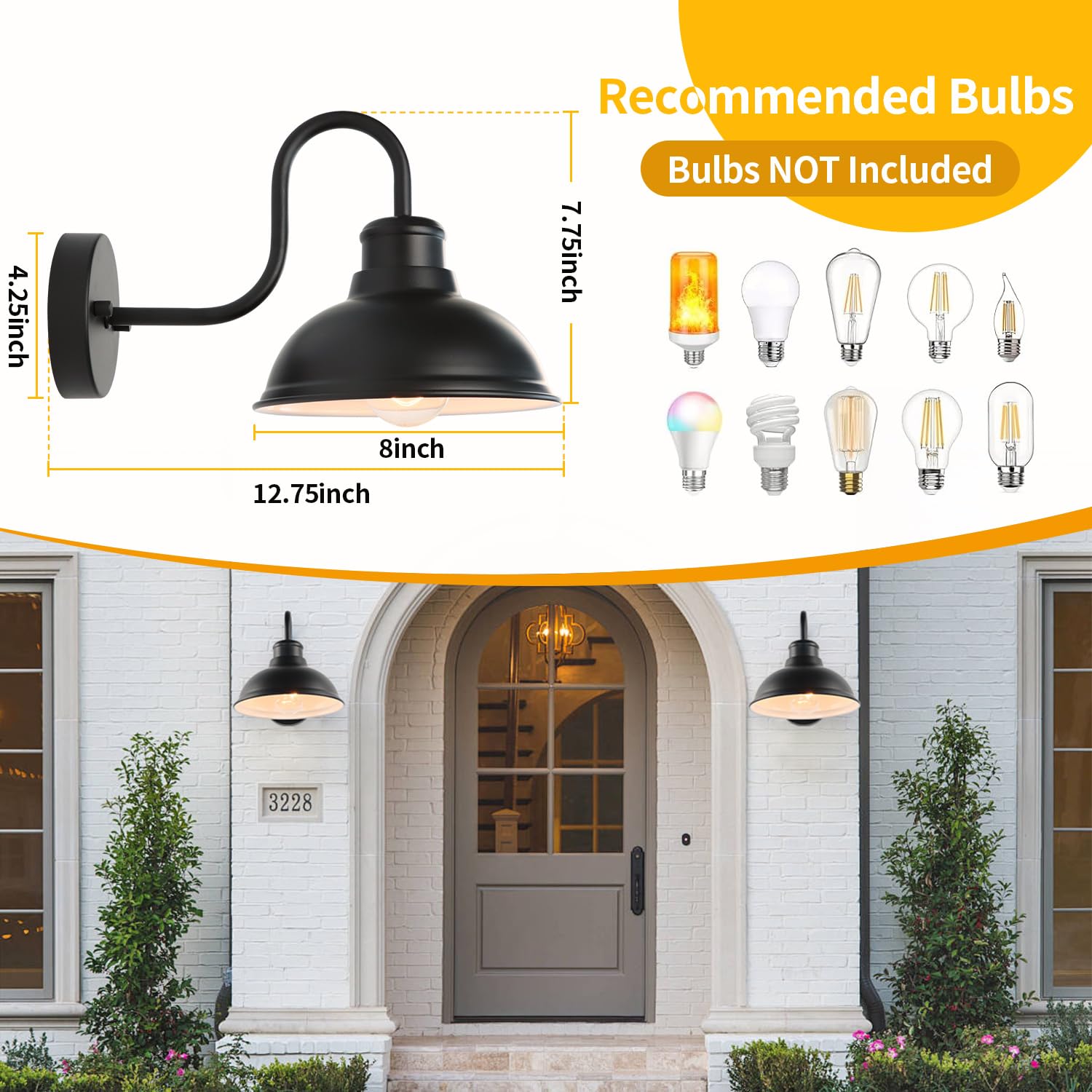 Lprzsg Outdoor Gooseneck Barn Light Outdoor Wall Sconce 8 Inch Farmhouse Exterior Wall Mount Light Vintage Fixture Industrial Ma
