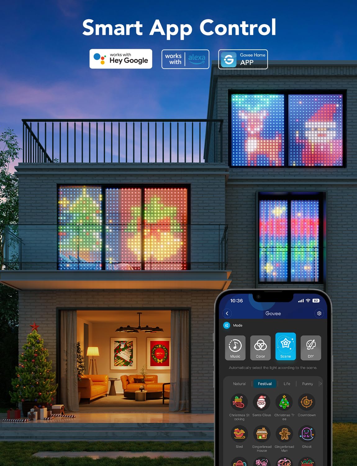 Govee Curtain Lights, Smart LED Window Lights, RGB Color Changing Wall ...