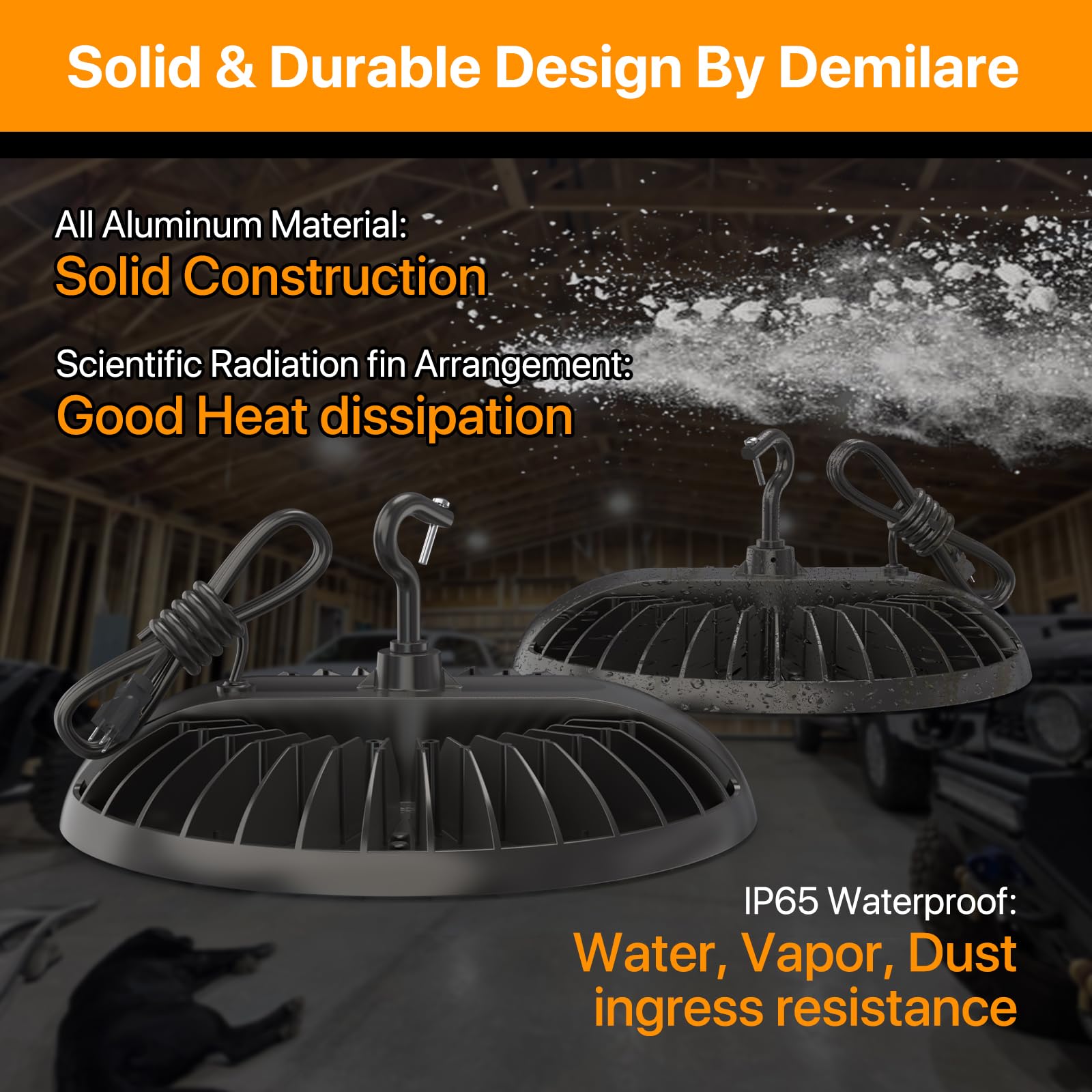 Demilare 150W 4 Pack Led High Bay Light, 5000K, 22500 Lm, Ip65 Waterproof, Commercial Lighting For Warehouse, Workshop, Garage, Barn