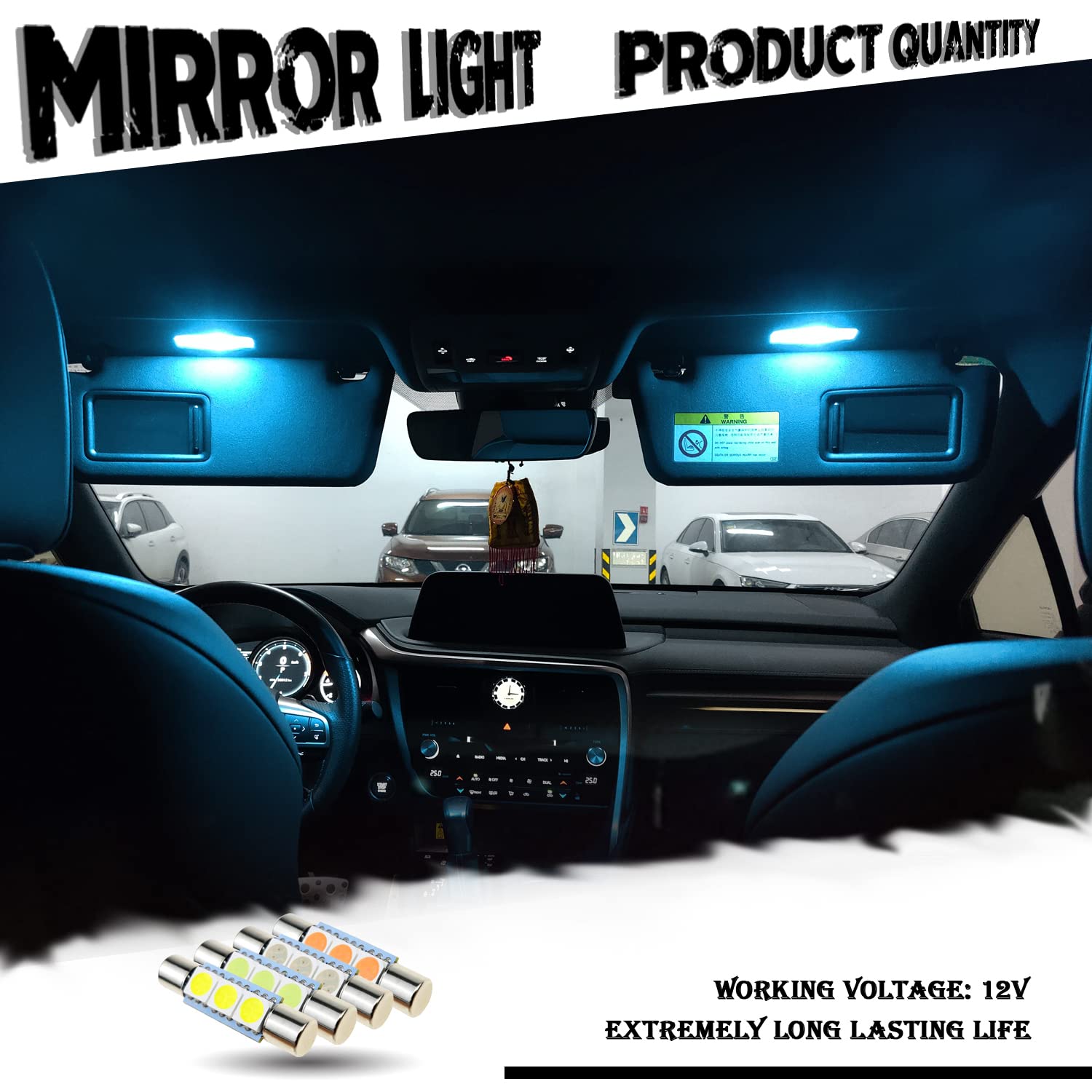 iBrightstar LED Bulbs for Car Interior Vanity Mirror Lights, 29mm, Ice Blue, 9-30V, Super Bright