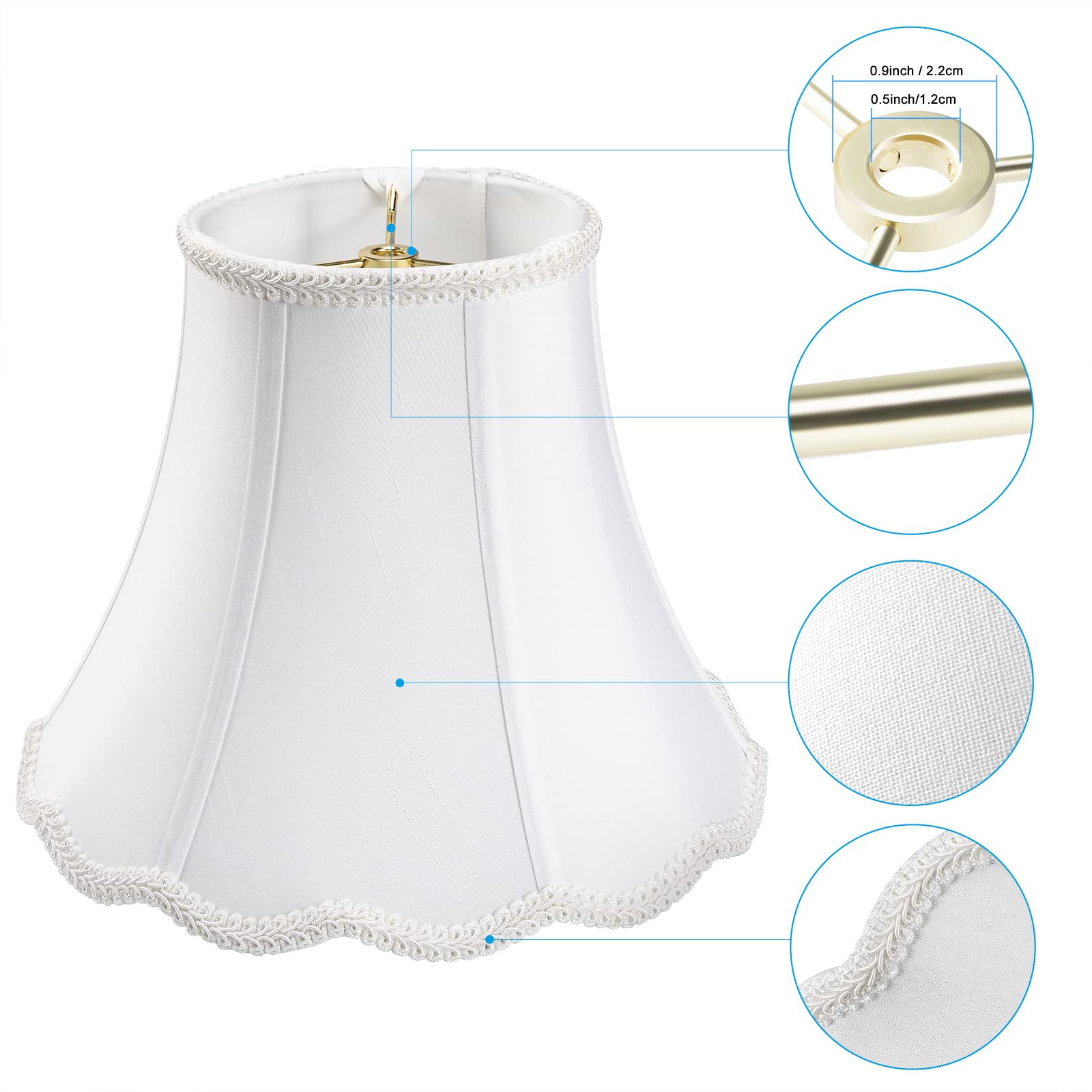 Saangseon White Bell Lamp Shade Replacement, 6'' X 11.5'', Brass Spider, Polyester