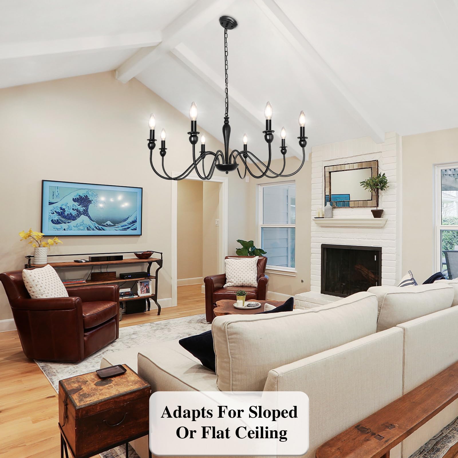 Lasenchoo 8-Light Black Farmhouse Chandelier, Industrial Candle Fixture For Dining Room & Kitchen