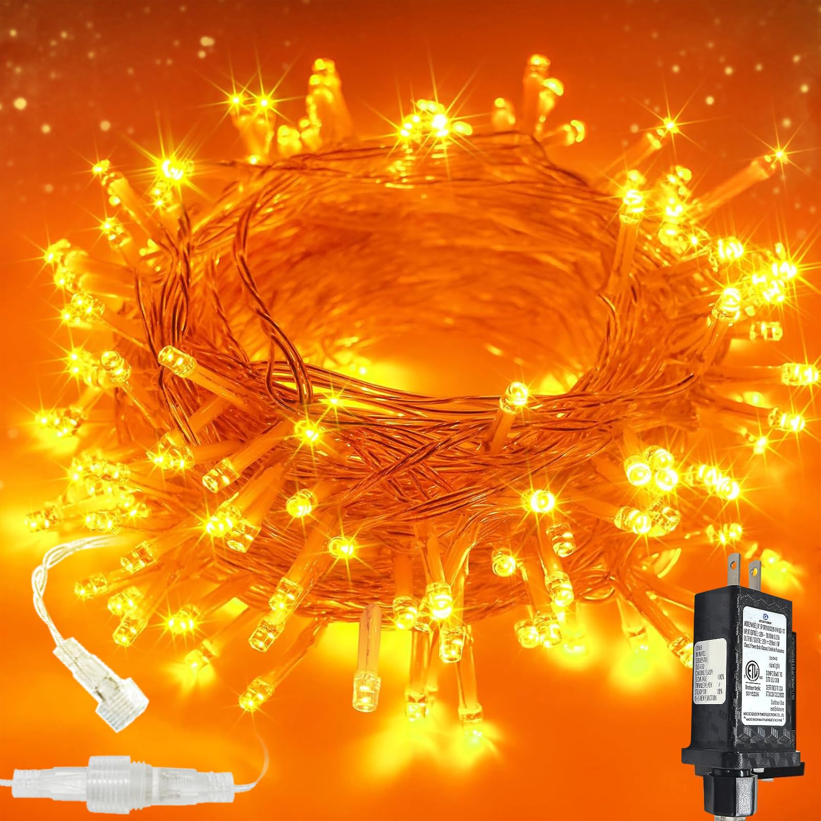 SANJICHA 200 LED Halloween String Lights, 66FT Waterproof Orange Fairy Lights, 13 Modes, Clear Wire, Model MLS-D29V6WUC-O