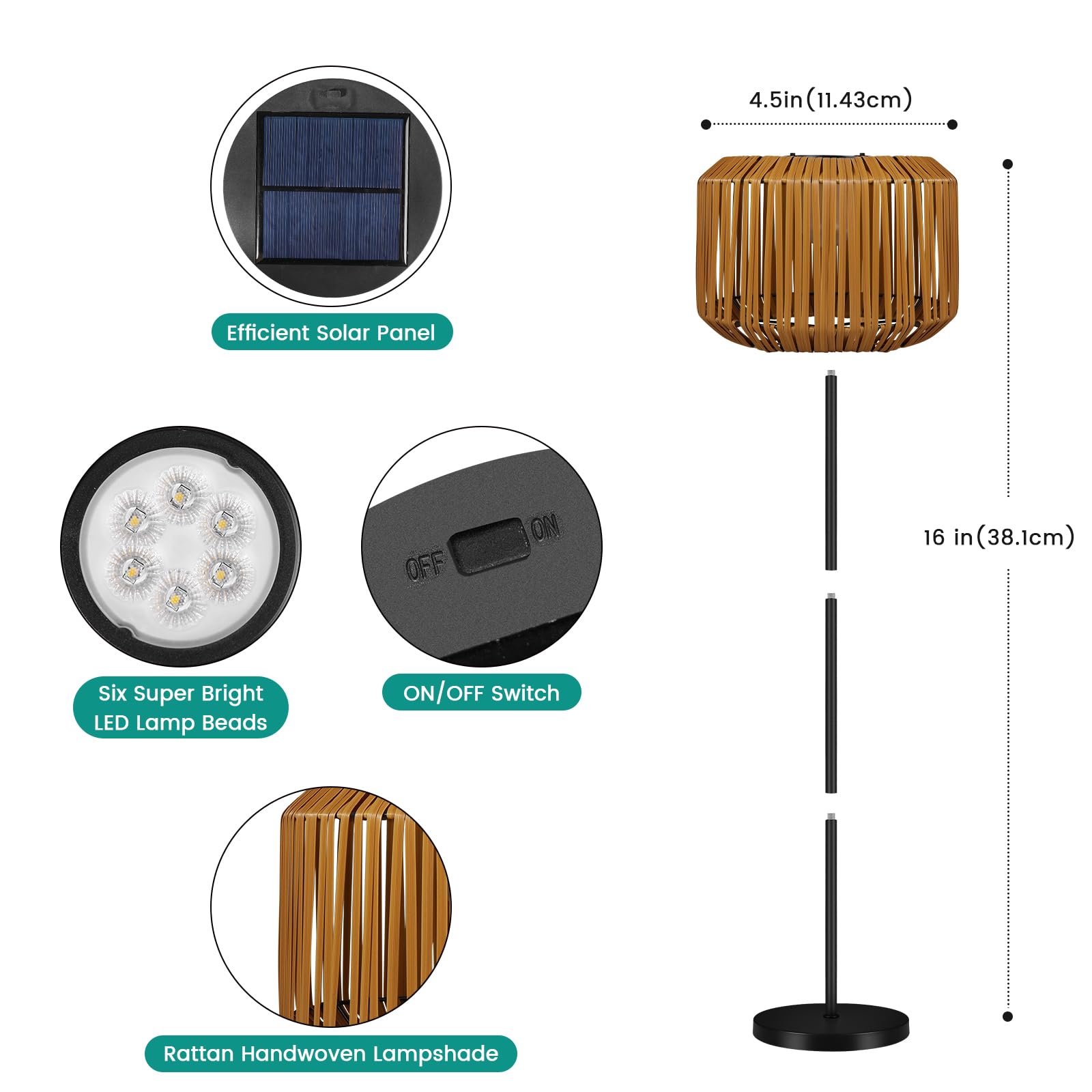 shumi Solar Outdoor Floor Lamp, Waterproof Rattan Design for Patio, Brown, Model HST1223