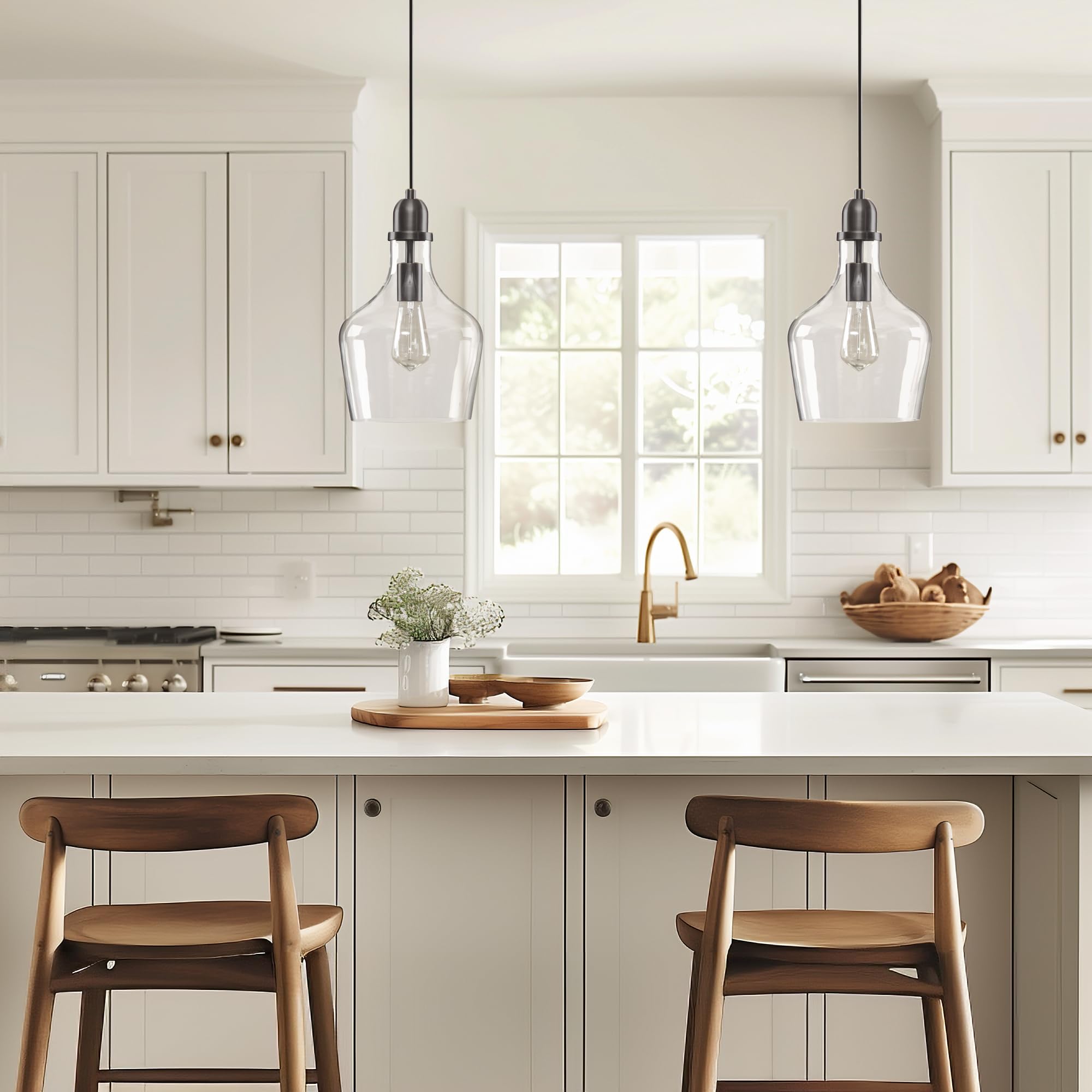 Hampton Hill Auburn Pendant Light, Industrial Design, Hand-Blown Glass, 9in Dia x 95.5in H, Bronze/Clear, Model MP151-0198