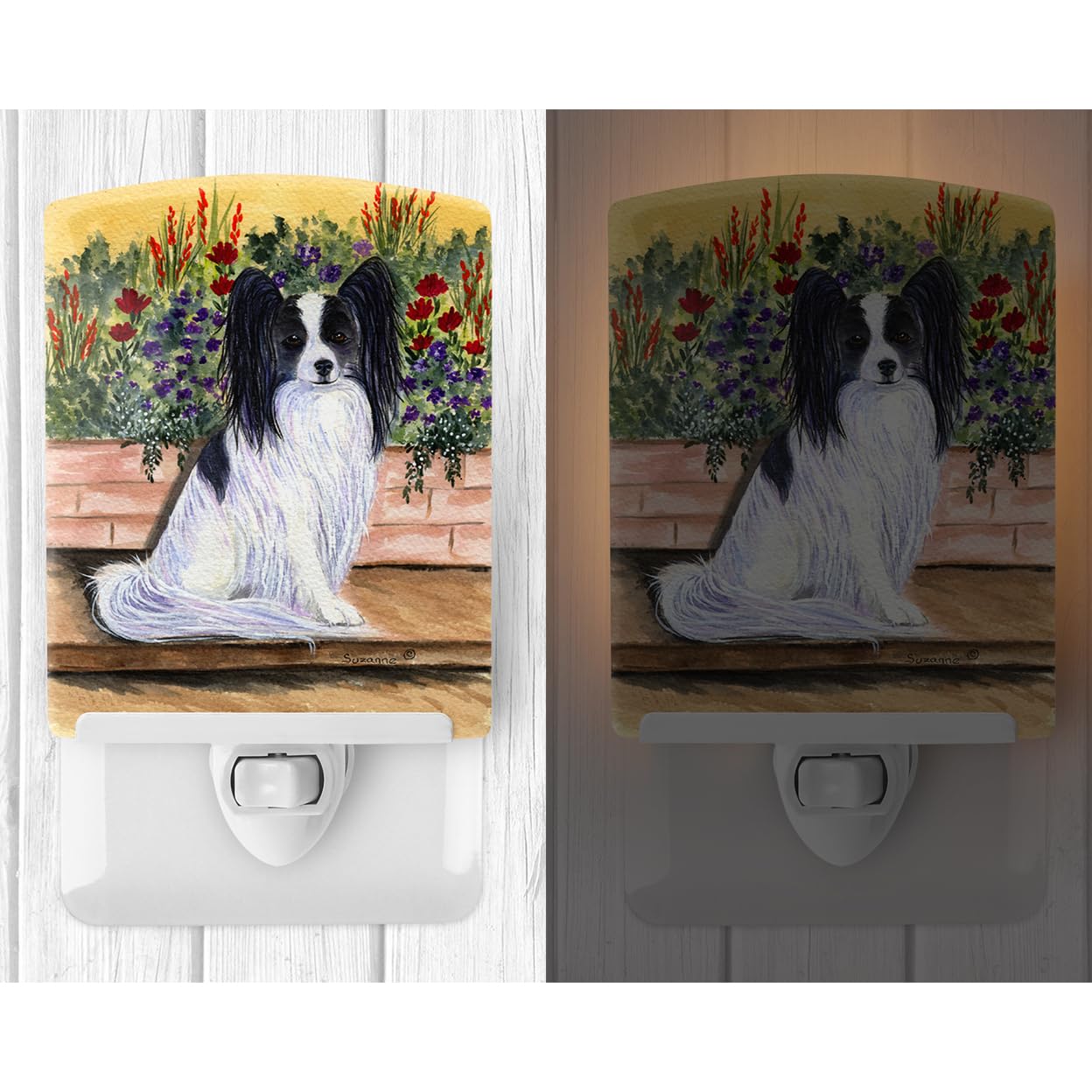 Caroline'S Treasures Ss8210Cnl Papillon Ceramic Night Light Compact, Ul-Certified, Ideal For Bedroom, Bathroom, Nursery, Hallway, Kitchen, 6X4X3, Multicolor