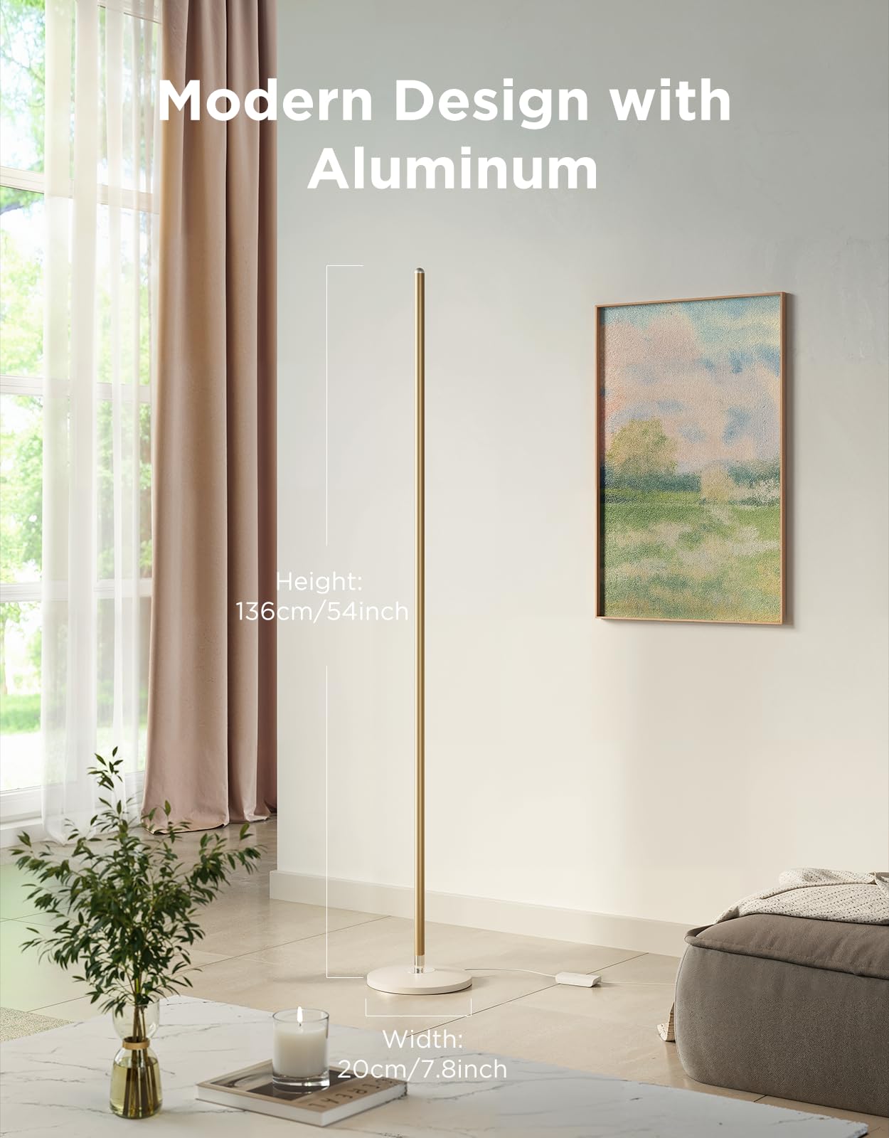 Govee RGBIC Floor Lamp, LED Corner Lamp with Music Sync, 1000lm, Champagne, Model H6076