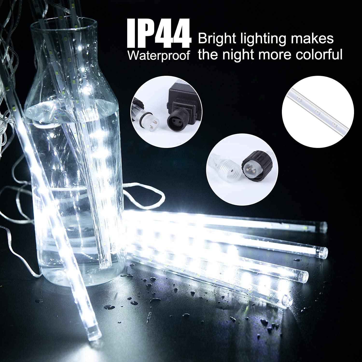 Brightown Meteor Shower Lights, 10 Tube 360 LED, Waterproof, 16 Inch, White, Model CH-7V-30cm-c, Outdoor Christmas Decoration