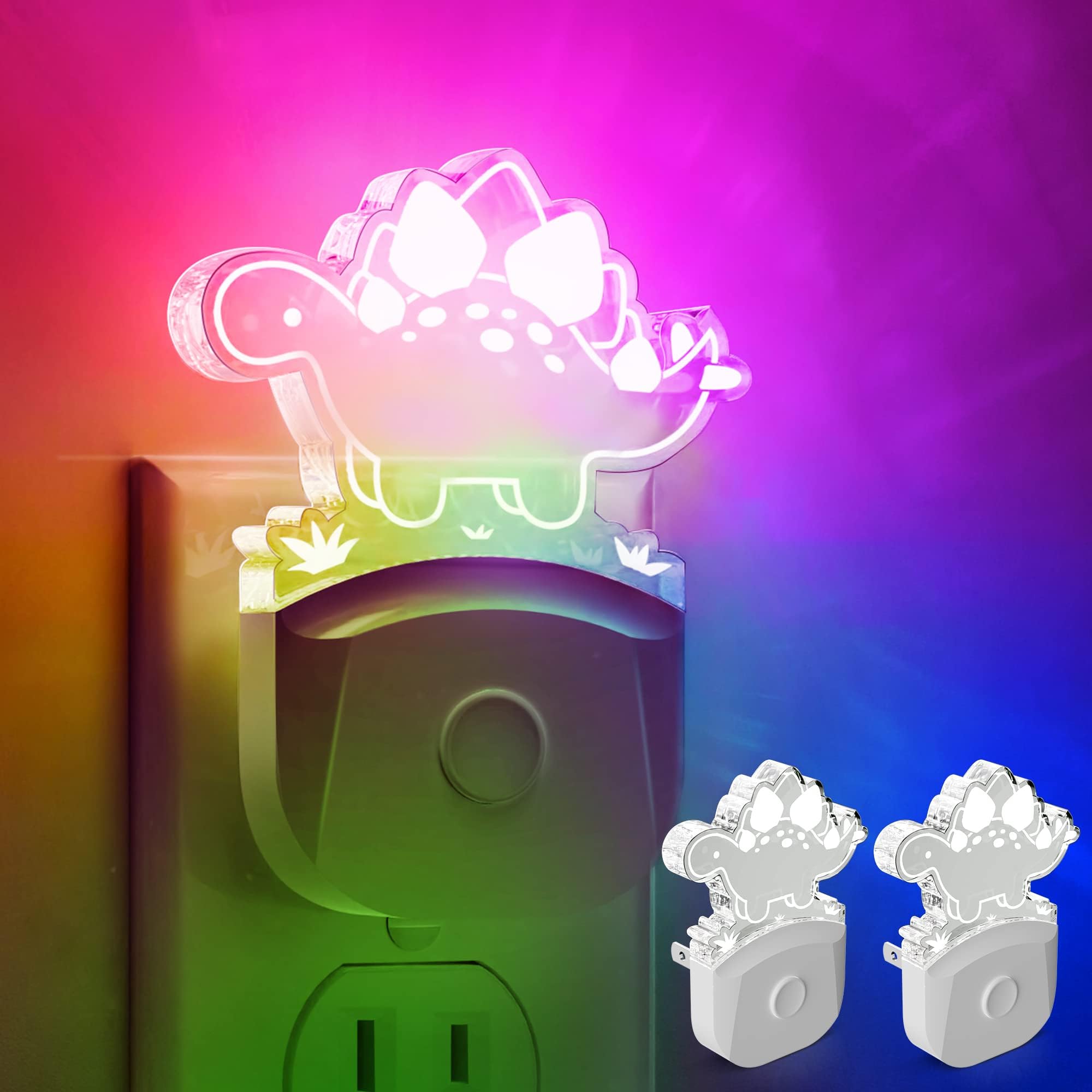 L LOHAS LED Night Light for Kids with Dusk to Dawn Sensor, Dinosaur Nightlight for Boys, Stegosaurus LED Night Light Plug in, RG