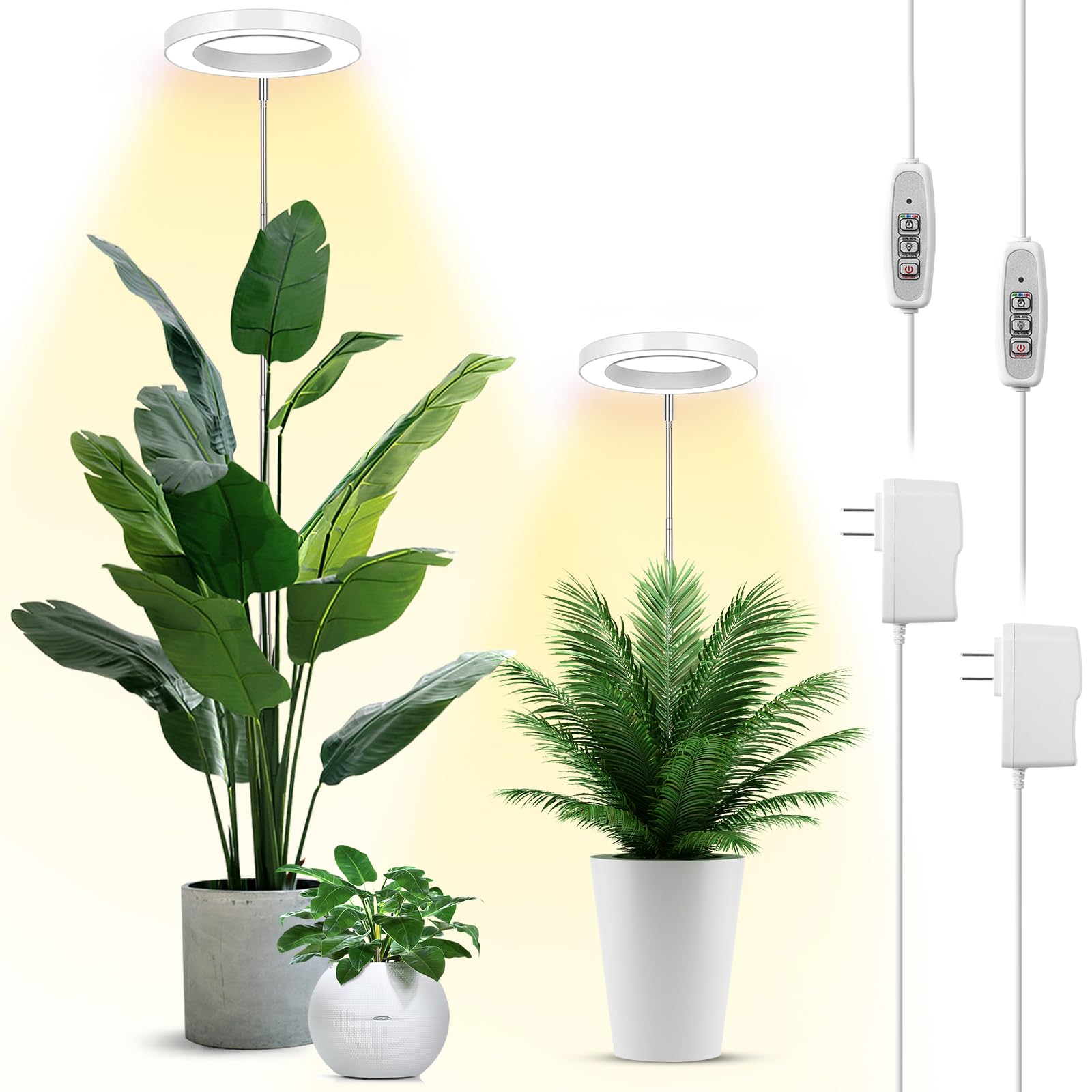 Lbw Grow Lights For Indoor Plants, 144 Leds Full Spectrum Plant Light, Large Plant Lamp With 4 Dimmable Levels, 4/8/12H Auto On/Off Timer, Height Adjustable, Halo Growing Lamp For Tall Plants, 2 Pack