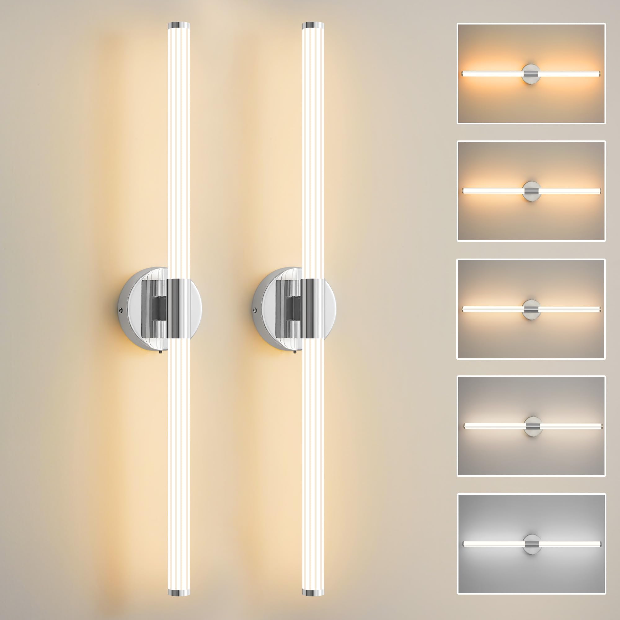 Gednbo Bathroom Wall Sconces Set Of 2 Hardwired Dimmable 5Cct Led Bathroom Light Fixtures Over Mirror 360 Full Lighting 31 Long Vanity Light Bar Modern Chrome Wall Sconce For Bedroom Living Room