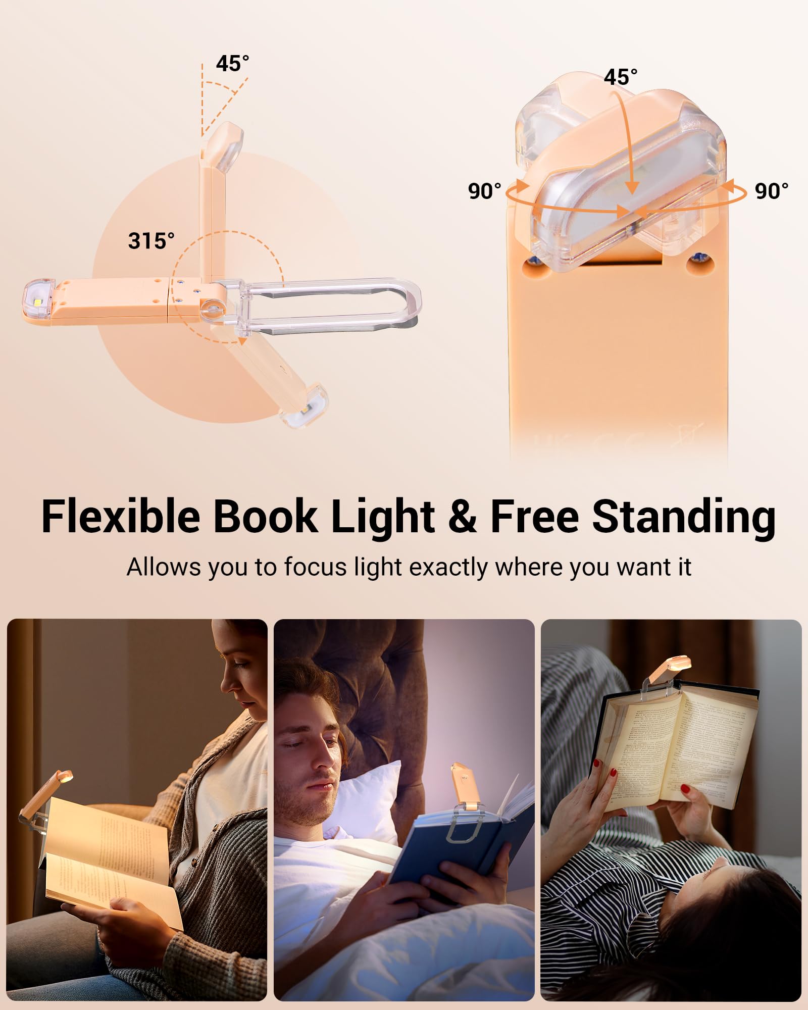 Dewenwils Usb Rechargeable Book Reading Light, Led Clip On Booklight Flexible Reading Lights In Bed, Car At Night, Warm White, B