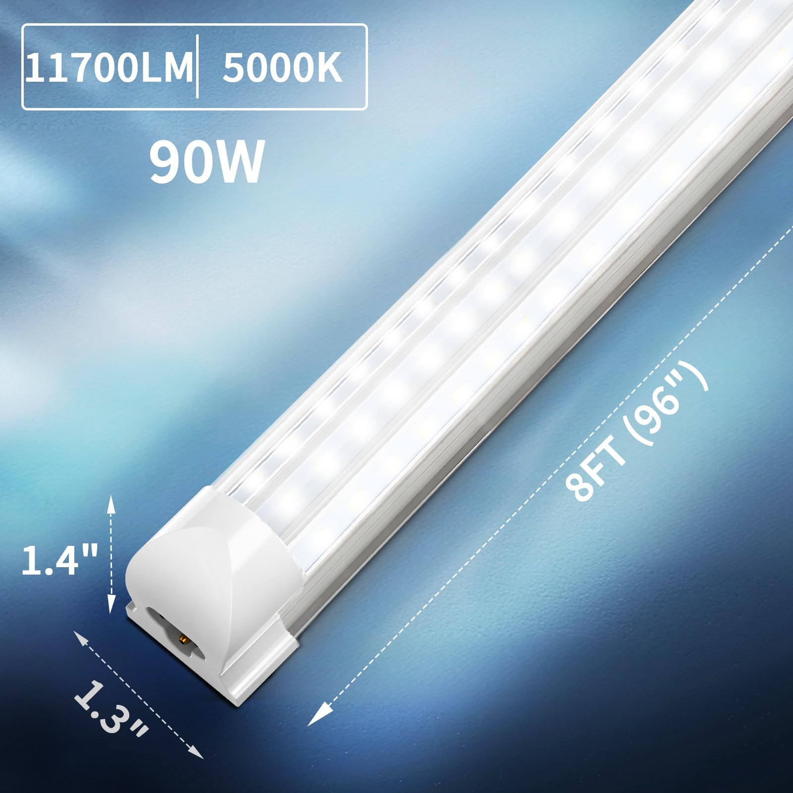 Shopled Led Shop Light 8Ft, 90W 11700 Lm 5000K Daylight White, Linkable T8 Ceiling Light Fixtures, D-Shape, 8 Foot Led Shop Ligh